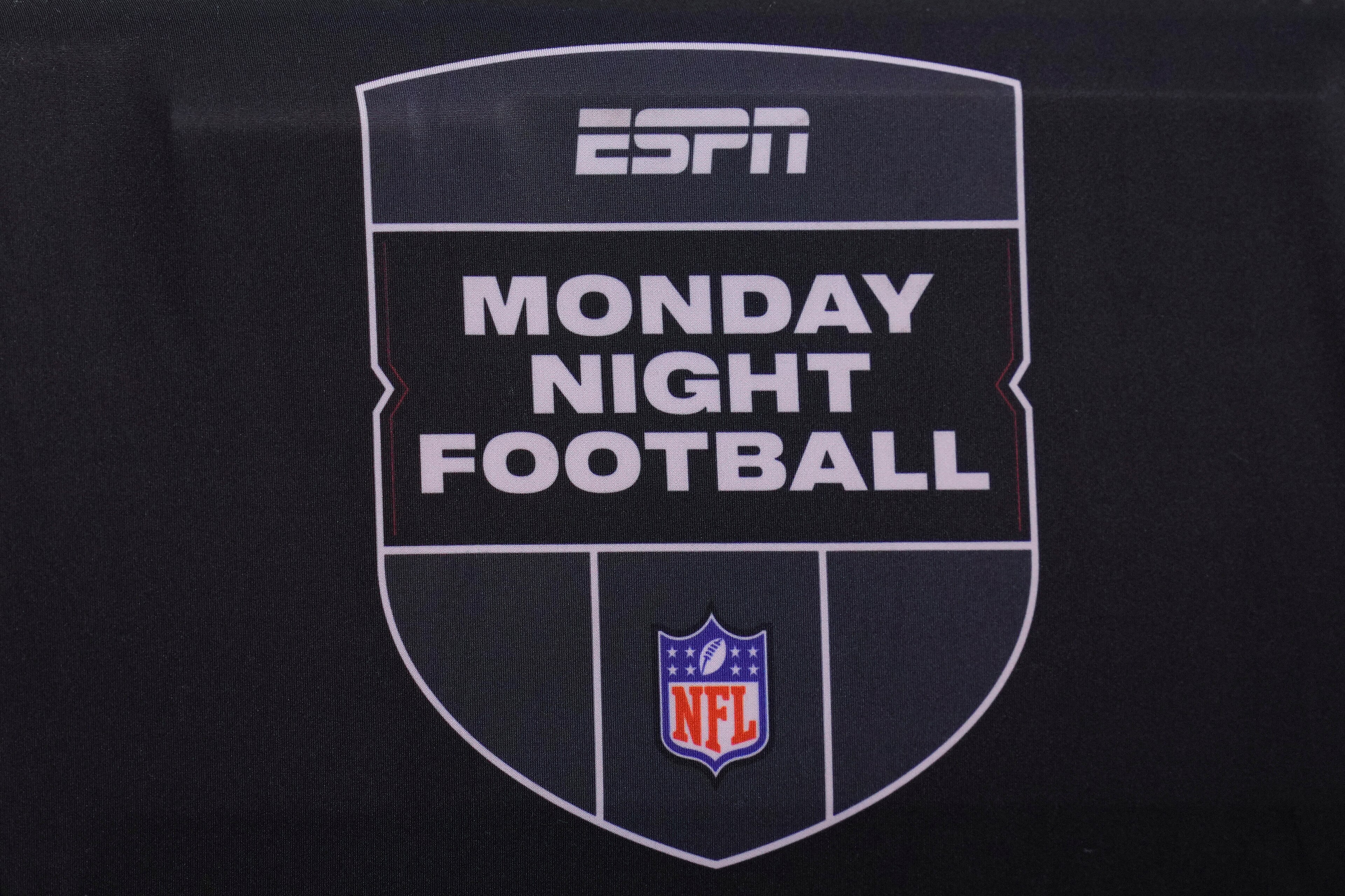 PHILADELPHIA, PA - JANUARY 08: A detailed views of the ESPN Monday Night Football logo during the game between the Dallas Cowboys and Philadelphia Eagles at Lincoln Financial Field on January 8, 2022 in Philadelphia, Pennsylvania. (Photo by Mitchell Leff/Getty Images)