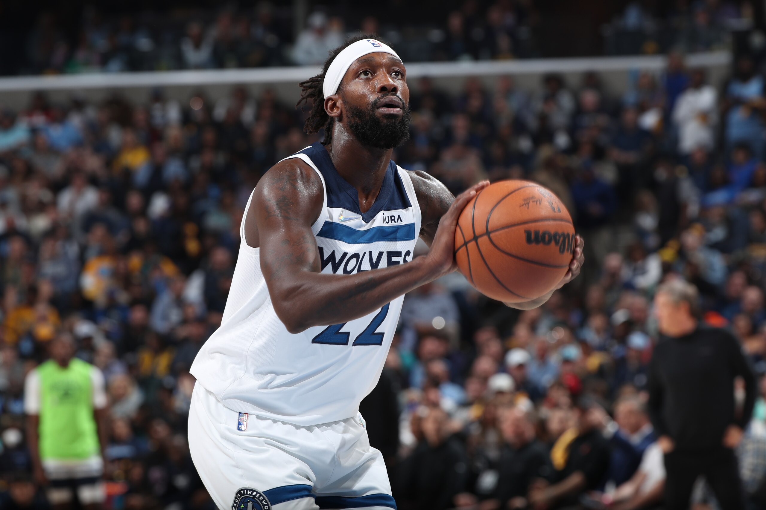 MEMPHIS, TN - APRIL 26: Patrick Beverley #22 of the Minnesota Timberwolves shoots a free throw against the Memphis Grizzlies during Round 1 Game 5 of the 2022 NBA Playoffs on April 26, 2022 at FedExForum in Memphis, Tennessee. NOTE TO USER: User expressly acknowledges and agrees that, by downloading and or using this photograph, User is consenting to the terms and conditions of the Getty Images License Agreement. Mandatory Copyright Notice: Copyright 2022 NBAE (Photo by Joe Murphy/NBAE via Getty Images) MEMPHIS, TN - APRIL 26: Patrick Beverley #22 of the Minnesota Timberwolves shoots a free throw against the Memphis Grizzlies during Round 1 Game 5 of the 2022 NBA Playoffs on April 26, 2022 at FedExForum in Memphis, Tennessee. NOTE TO USER: User expressly acknowledges and agrees that, by downloading and or using this photograph, User is consenting to the terms and conditions of the Getty Images License Agreement. Mandatory Copyright Notice: Copyright 2022 NBAE (Photo by Joe Murphy/NBAE via Getty Images)