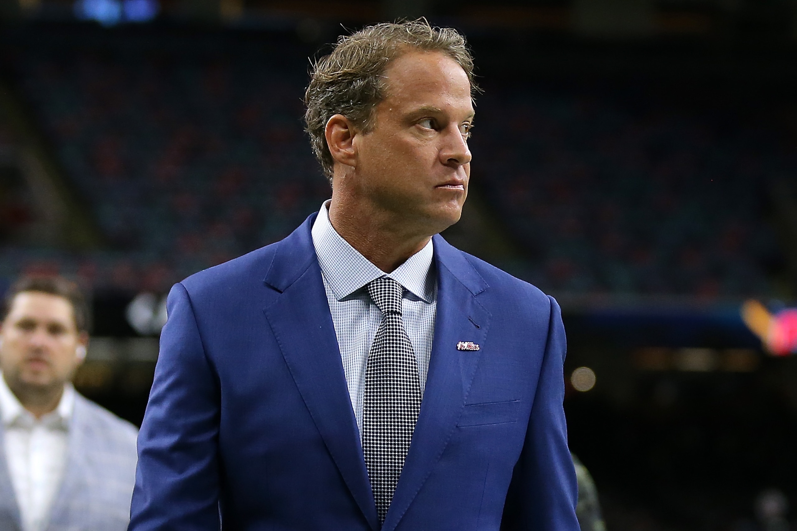 NEW ORLEANS, LOUISIANA - JANUARY 01: Head coach Lane Kiffin of the Mississippi Rebels arrives before the Allstate Sugar Bowl at Caesars Superdome on January 01, 2022 in New Orleans, Louisiana. (Photo by Jonathan Bachman/Getty Images)