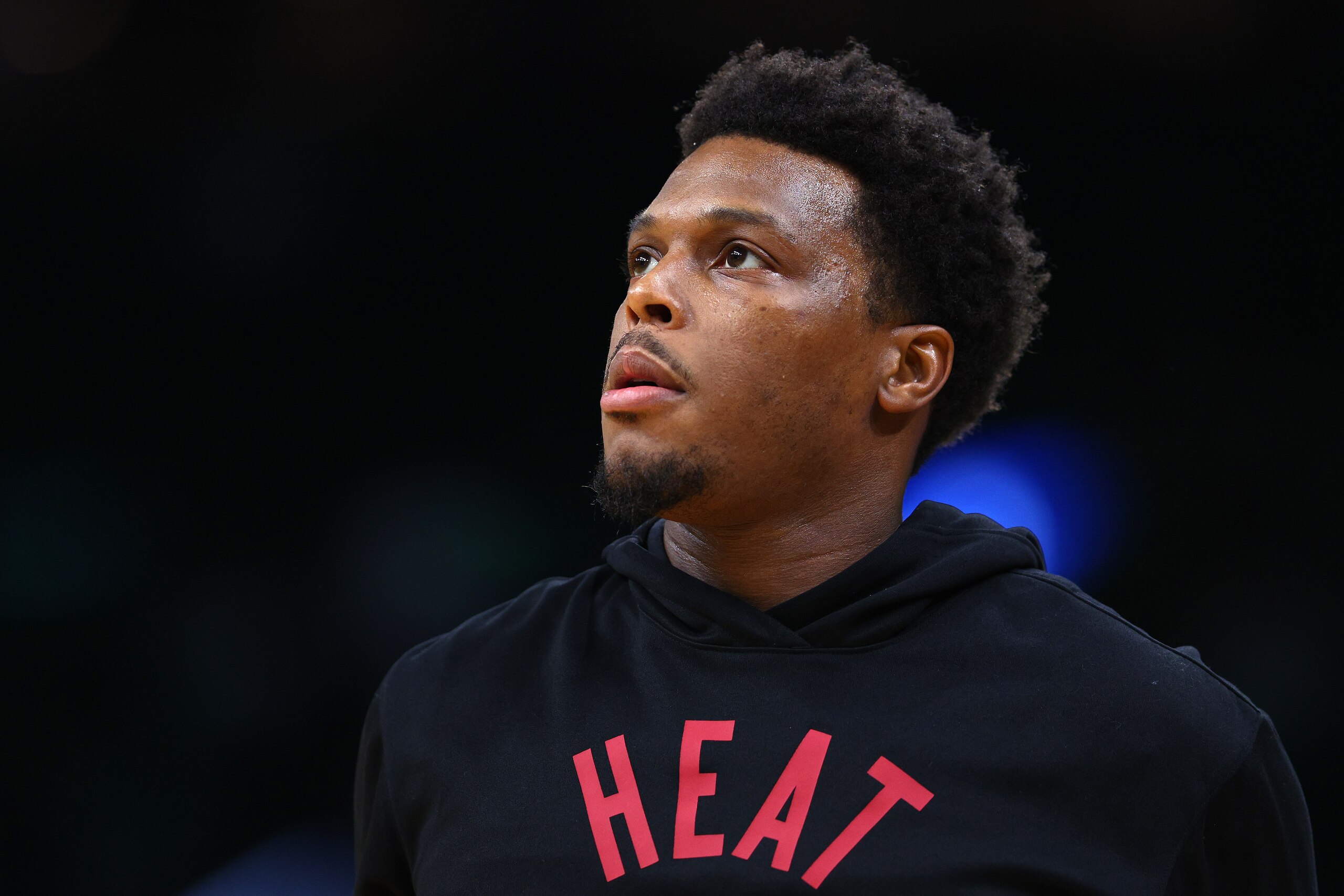 BOSTON, MASSACHUSETTS - MAY 23: Kyle Lowry #7 of the Miami Heat warms up prior to Game Four against the Boston Celtics in the 2022 NBA Playoffs Eastern Conference Finals at TD Garden on May 23, 2022 in Boston, Massachusetts. NOTE TO USER: User expressly acknowledges and agrees that, by downloading and or using this photograph, User is consenting to the terms and conditions of the Getty Images License Agreement. (Photo by Elsa/Getty Images)