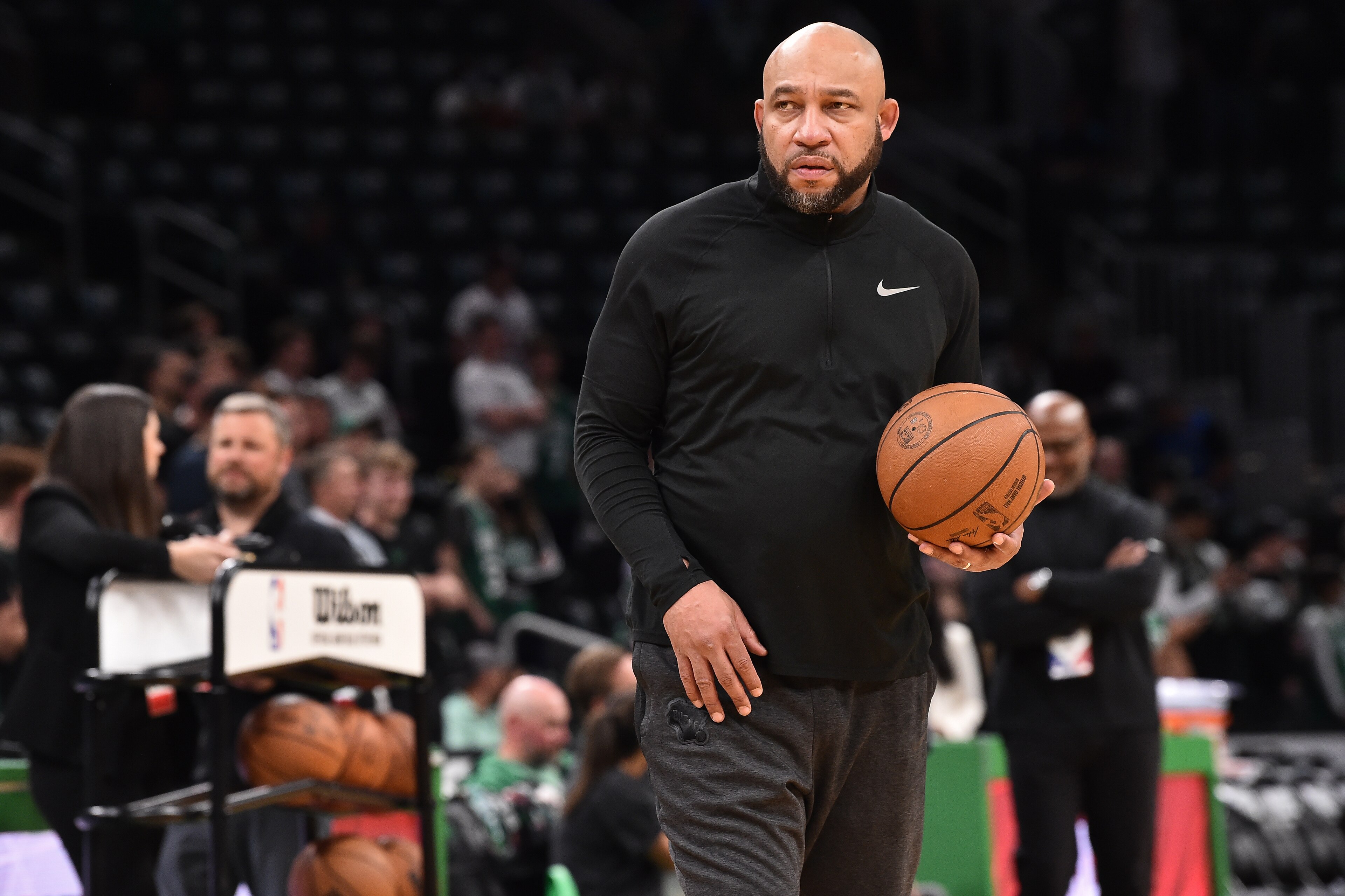 BOSTON, MA - MAY 15: Assistant Coach Darvin Ham of the Milwaukee Bucks looks on before the game against the Boston Celtics during Game 7 of the 2022 NBA Playoffs Eastern Conference Semifinals on May 15, 2022 at the TD Garden in Boston, Massachusetts. NOTE TO USER: User expressly acknowledges and agrees that, by downloading and or using this photograph, User is consenting to the terms and conditions of the Getty Images License Agreement. Mandatory Copyright Notice: Copyright 2022 NBAE (Photo by David Dow/NBAE via Getty Images) BOSTON, MA - MAY 15: Assistant Coach Darvin Ham of the Milwaukee Bucks looks on before the game against the Boston Celtics during Game 7 of the 2022 NBA Playoffs Eastern Conference Semifinals on May 15, 2022 at the TD Garden in Boston, Massachusetts. NOTE TO USER: User expressly acknowledges and agrees that, by downloading and or using this photograph, User is consenting to the terms and conditions of the Getty Images License Agreement. Mandatory Copyright Notice: Copyright 2022 NBAE (Photo by David Dow/NBAE via Getty Images)