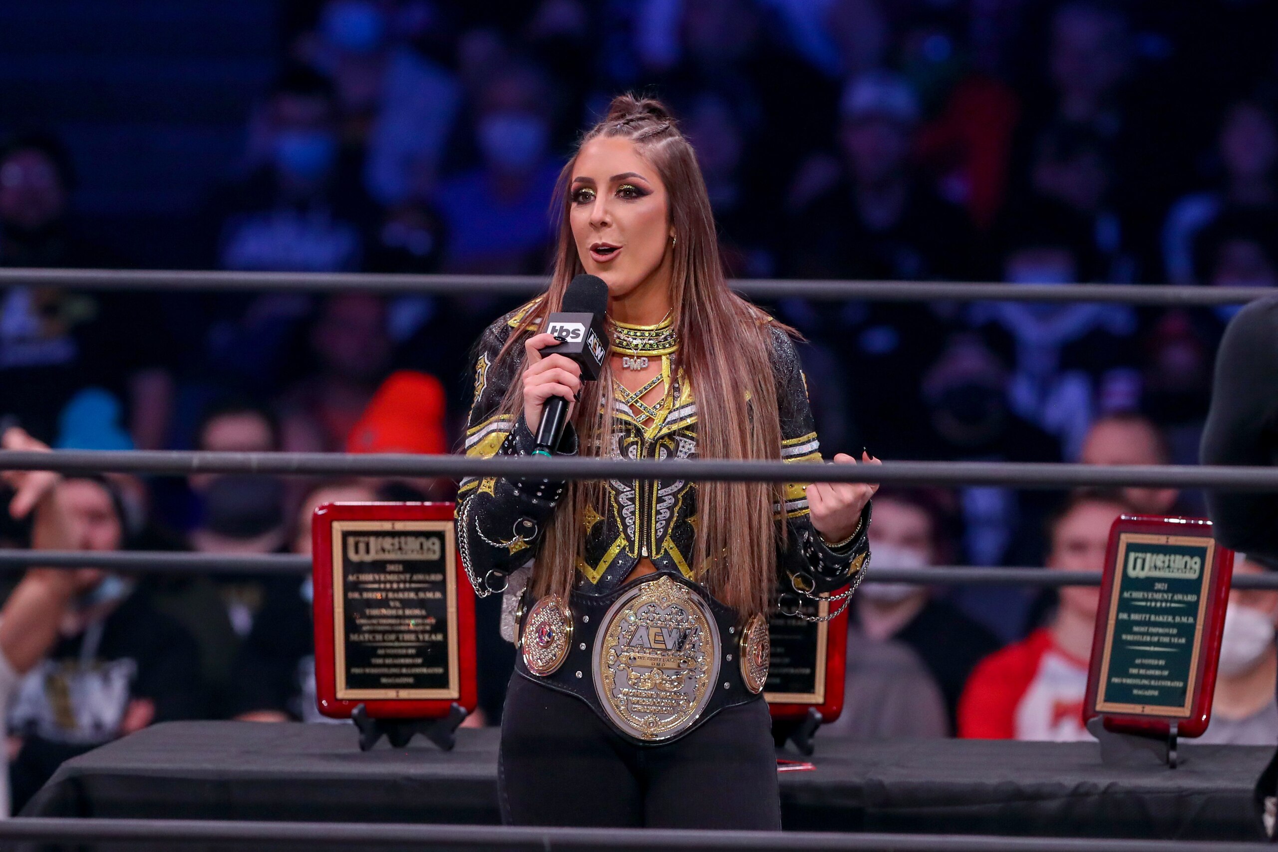 CLEVELAND, OH - JANUARY 26: Dr. Britt Baker, D.M.D. in the ring during AEW Dynamite on January 26, 2022, at the Wolstein Center in Cleveland, OH. (Photo by Frank Jansky/Icon Sportswire via Getty Images) CLEVELAND, OH - JANUARY 26: Dr. Britt Baker, D.M.D. in the ring during AEW Dynamite on January 26, 2022, at the Wolstein Center in Cleveland, OH. (Photo by Frank Jansky/Icon Sportswire via Getty Images)