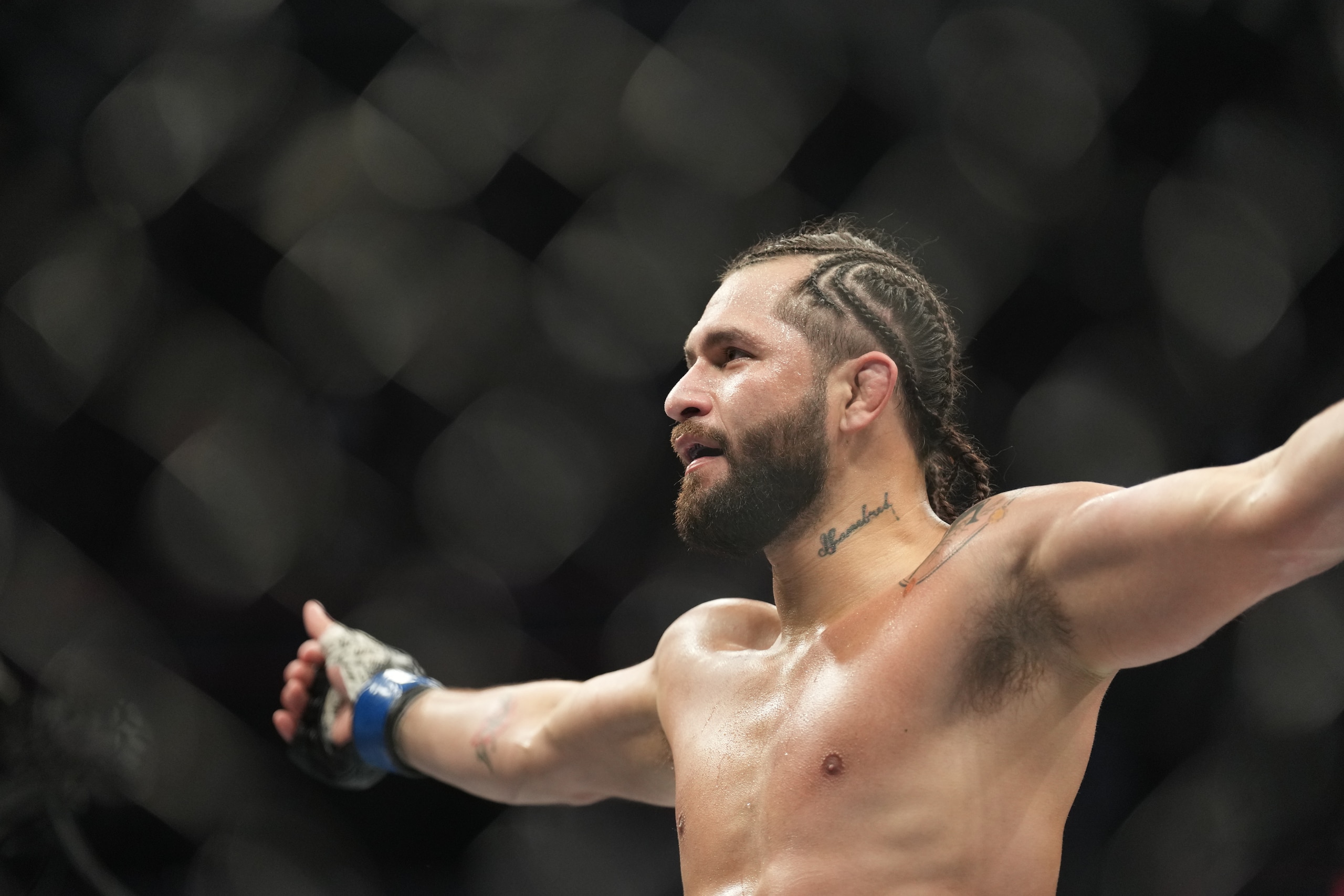 LAS VEGAS, NV - MARCH 05: Jorge Masvidal for UFC 272 on March 5, 2022, at T-Mobile Arena in Las Vegas, NV. (Photo by Louis Grasse/PxImages/Icon Sportswire via Getty Images) LAS VEGAS, NV - MARCH 05: Jorge Masvidal for UFC 272 on March 5, 2022, at T-Mobile Arena in Las Vegas, NV. (Photo by Louis Grasse/PxImages/Icon Sportswire via Getty Images)