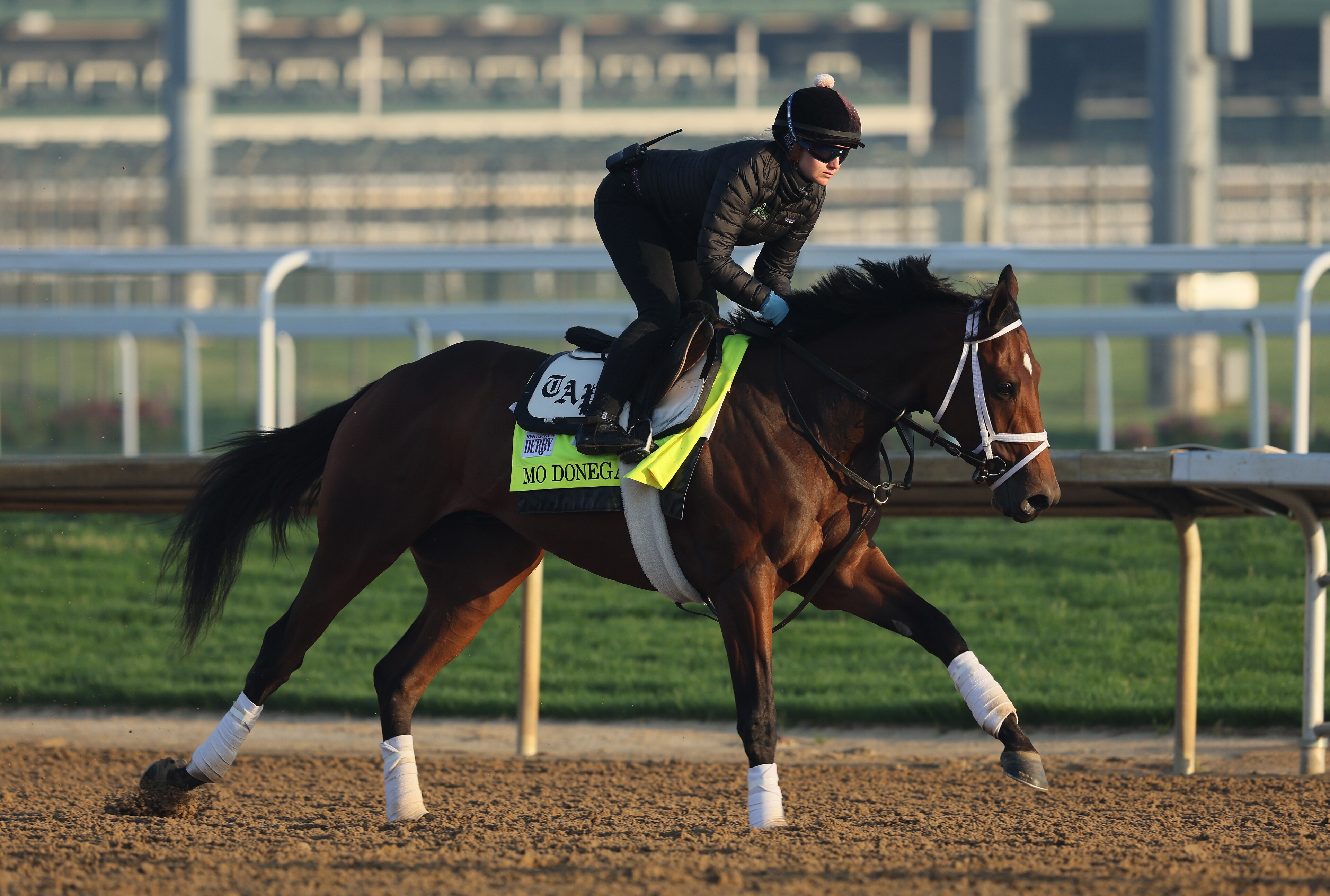 LOUISVILLE, KENTUCKY - MAY 02: Mo Donegal during the morning training for the Kentucky Derby at Churchill Downs on May 02, 2022 in Louisville, Kentucky. (Photo by Andy Lyons/Getty Images) LOUISVILLE, KENTUCKY - MAY 02: Mo Donegal during the morning training for the Kentucky Derby at Churchill Downs on May 02, 2022 in Louisville, Kentucky. (Photo by Andy Lyons/Getty Images)