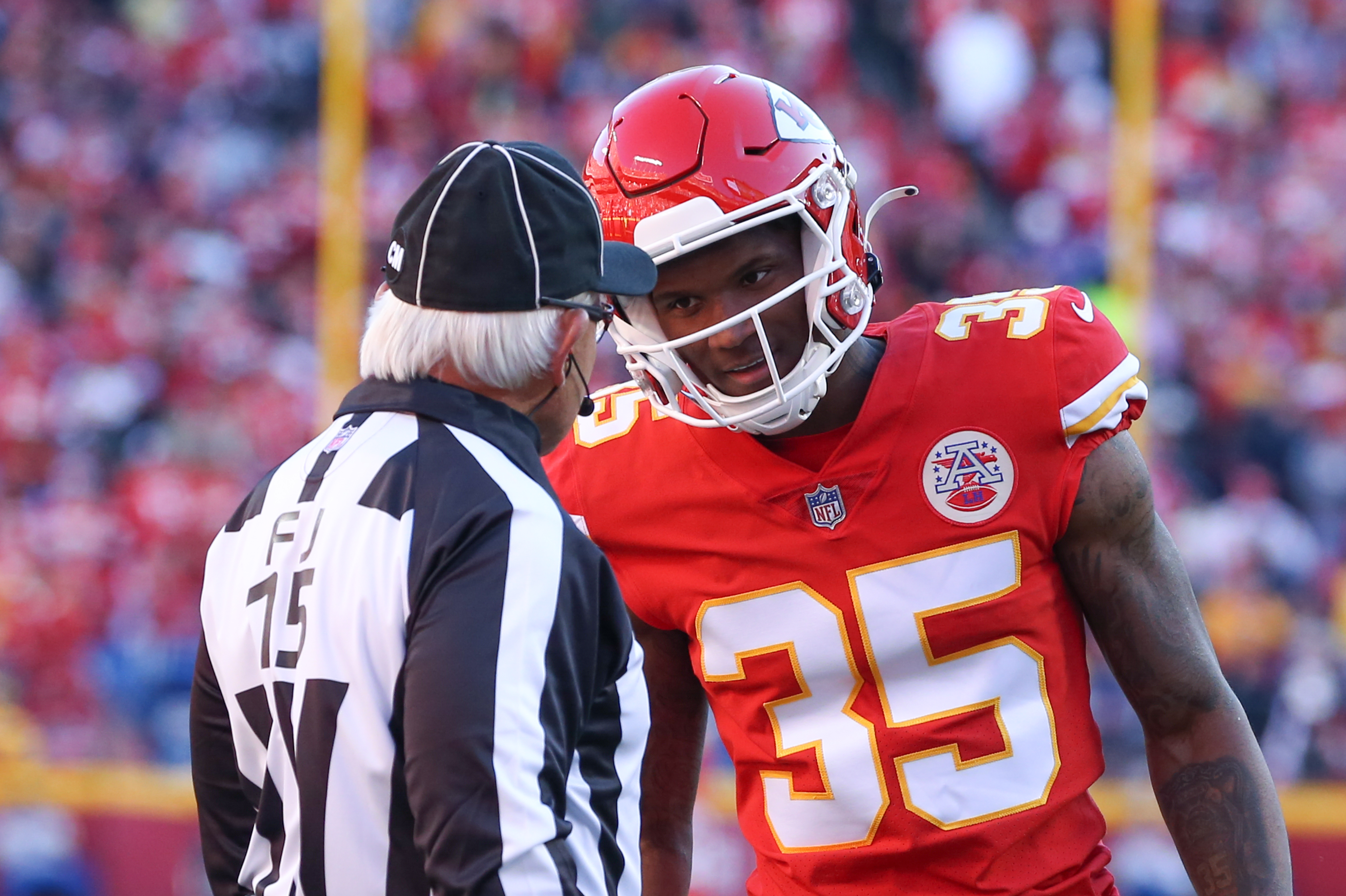 Kansas City, United States. 12th Jan, 2020. Houston Texans quarterback  Deshaun Watson (4) attempts to get away from Kansas City Chiefs strong  safety Tyrann Mathieu (32) during the AFC Divisional Playoff game