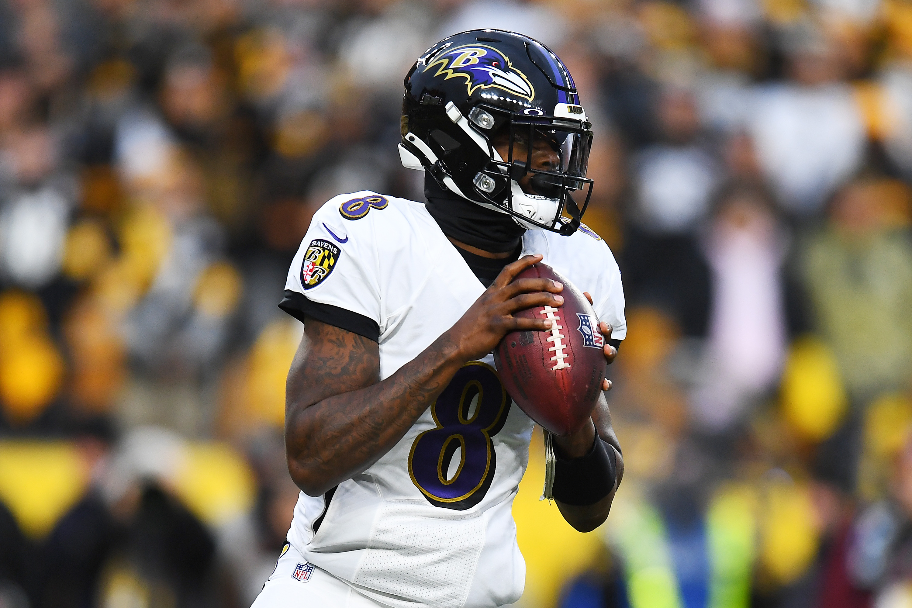 Lamar Jackson at voluntary practice for Ravens after skipping last