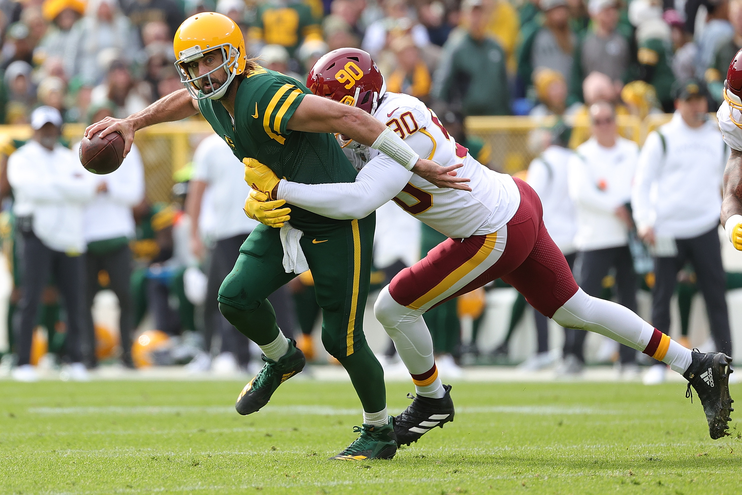 Josiah Deguara of the Green Bay Packers is tackled by Jalen Mills of  News Photo - Getty Images