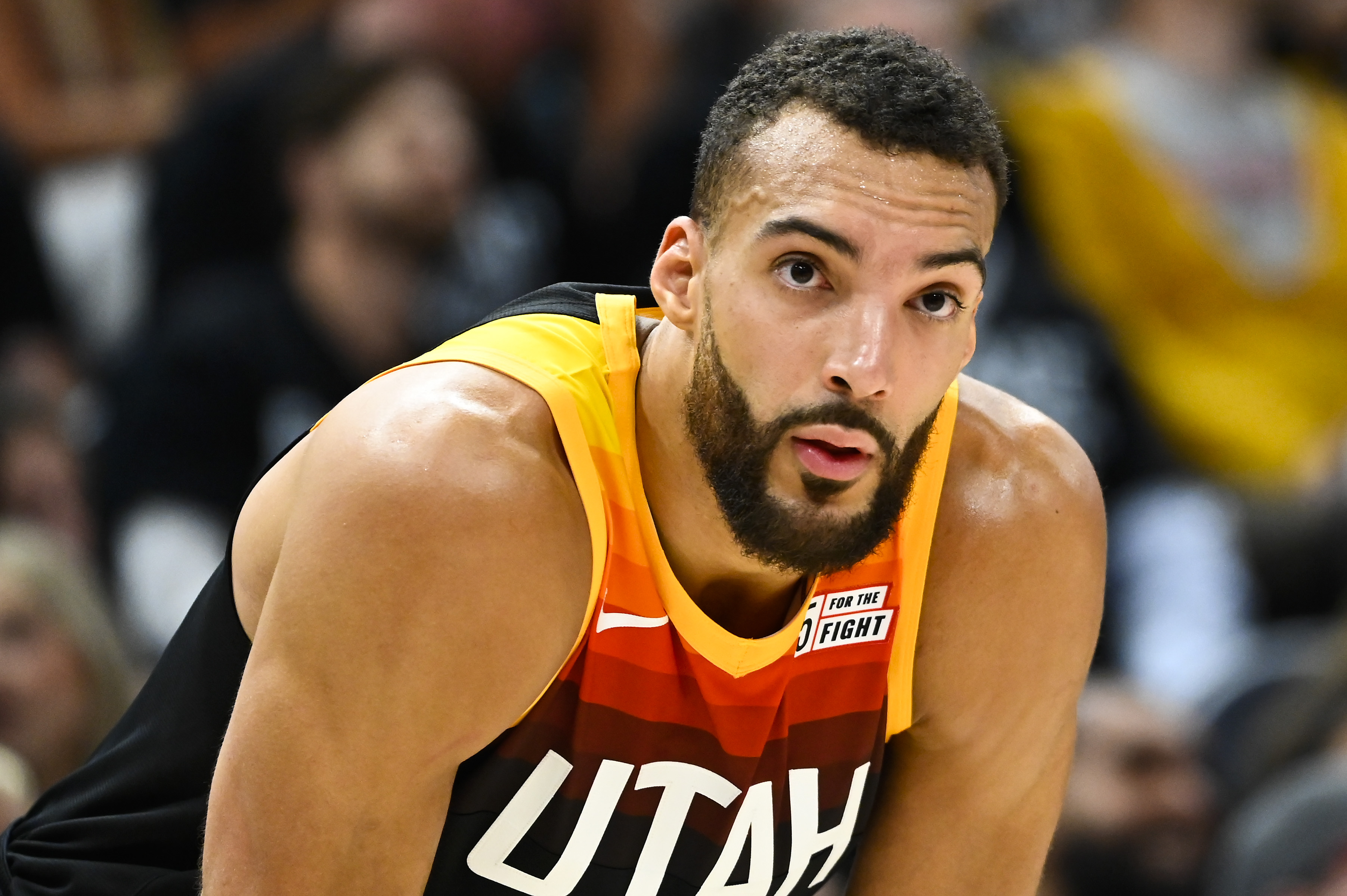 SALT LAKE CITY, UTAH - APRIL 28: Rudy Gobert #27 of the Utah Jazz looks on during the second half of Game 6 of the Western Conference First Round Playoffs against the Dallas Mavericks at Vivint Smart Home Arena on April 28, 2022 in Salt Lake City, Utah. NOTE TO USER: User expressly acknowledges and agrees that, by downloading and/or using this Photograph, user is consenting to the terms and conditions of the Getty Images License Agreement. (Photo by Alex Goodlett/Getty Images)