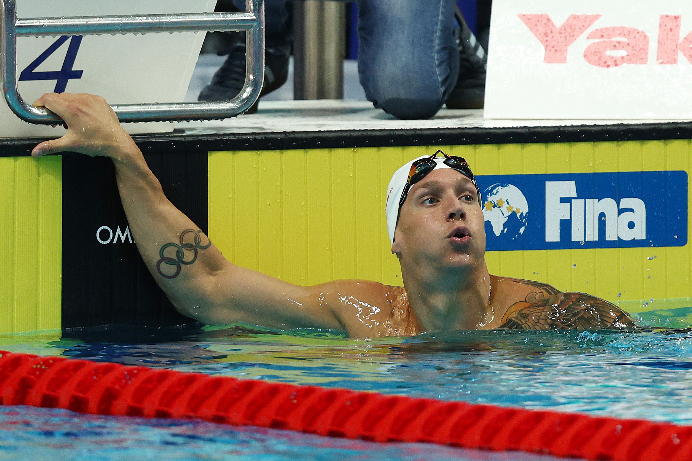 BUDAPEST, HUNGARY - JUNE 21: Caeleb Dressel of Team United States reacts after competing in the Men's 100m Freestyle Heats on day four of the Budapest 2022 FINA World Championships at Duna Arena on June 21, 2022 in Budapest, Hungary. (Photo by Tom Pennington/Getty Images)