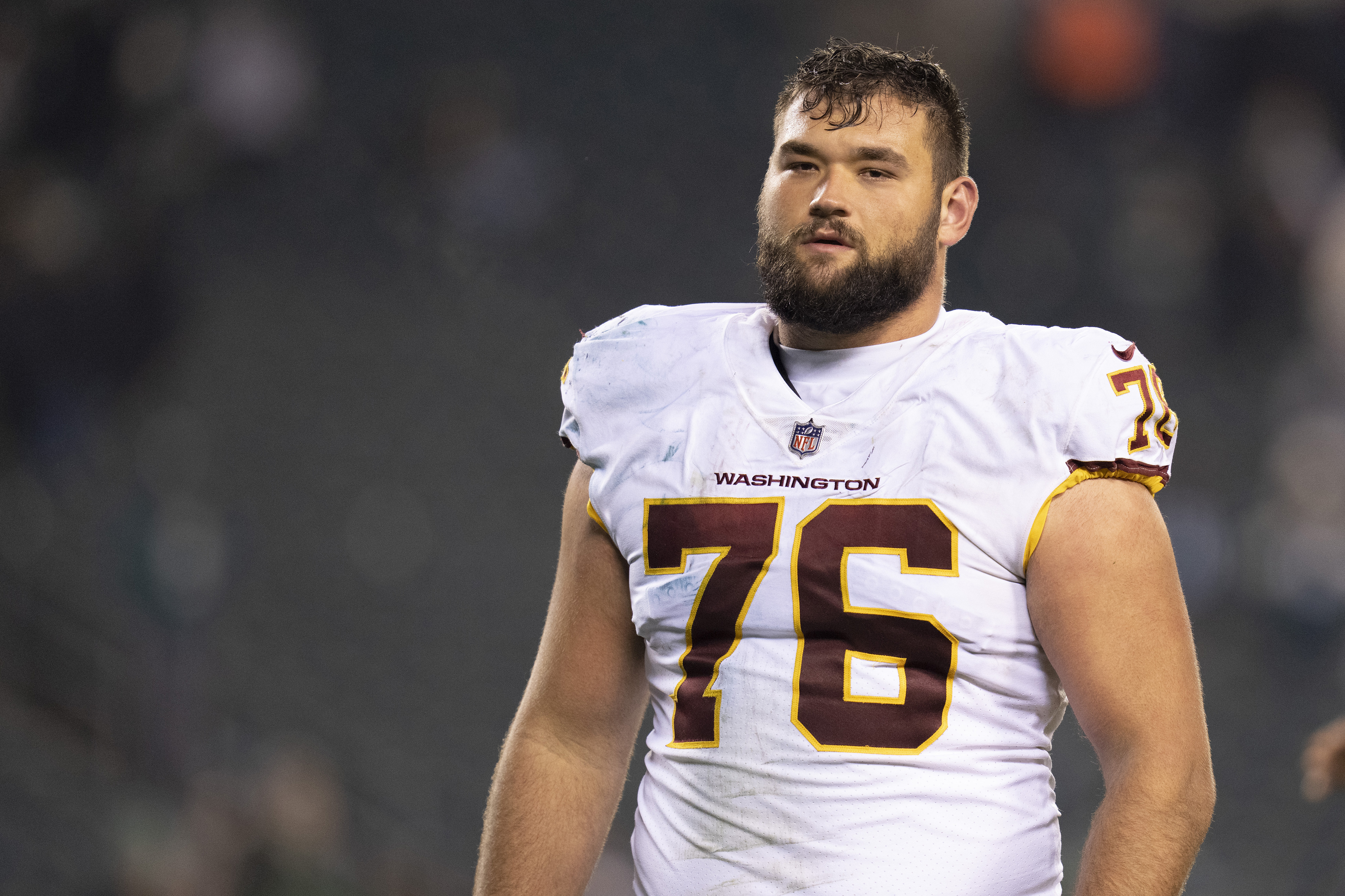 Minnesota Vikings offensive tackle David Quessenberry (76)looks on