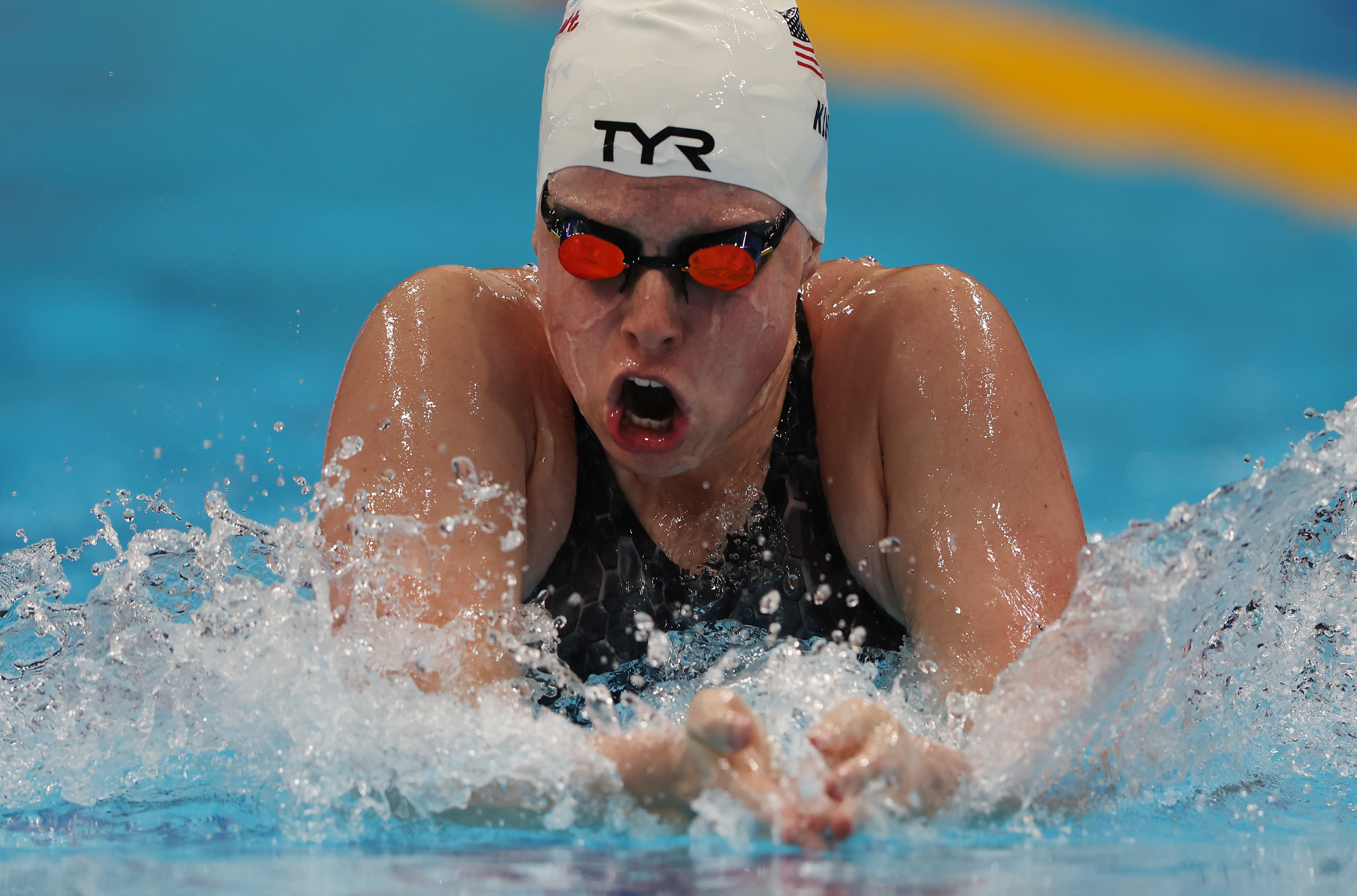 BUDAPEST, HUNGARY - JUNE 22: Lilly King of United States competes in the heats of the Women's 200m Breaststroke on day five of the Budapest 2022 FINA World Championships at Duna Arena on June 22, 2022 in Budapest, Hungary. (Photo by Ian MacNicol/Getty Images)