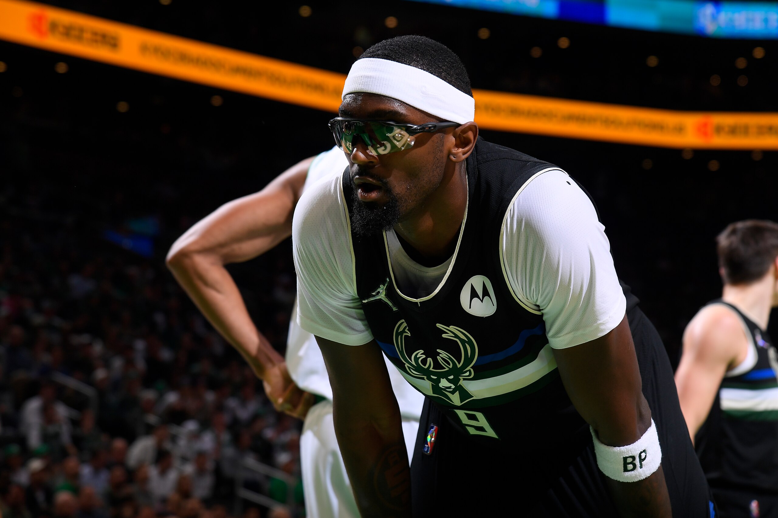 BOSTON, MA - MAY 11: Bobby Portis #9 of the Milwaukee Bucks looks on against the Milwaukee Bucks during Game 5 of the 2022 NBA Playoffs Eastern Conference Semifinals on May 11, 2022 at the TD Garden in Boston, Massachusetts.  NOTE TO USER: User expressly acknowledges and agrees that, by downloading and or using this photograph, User is consenting to the terms and conditions of the Getty Images License Agreement. Mandatory Copyright Notice: Copyright 2022 NBAE  (Photo by Brian Babineau/NBAE via Getty Images)