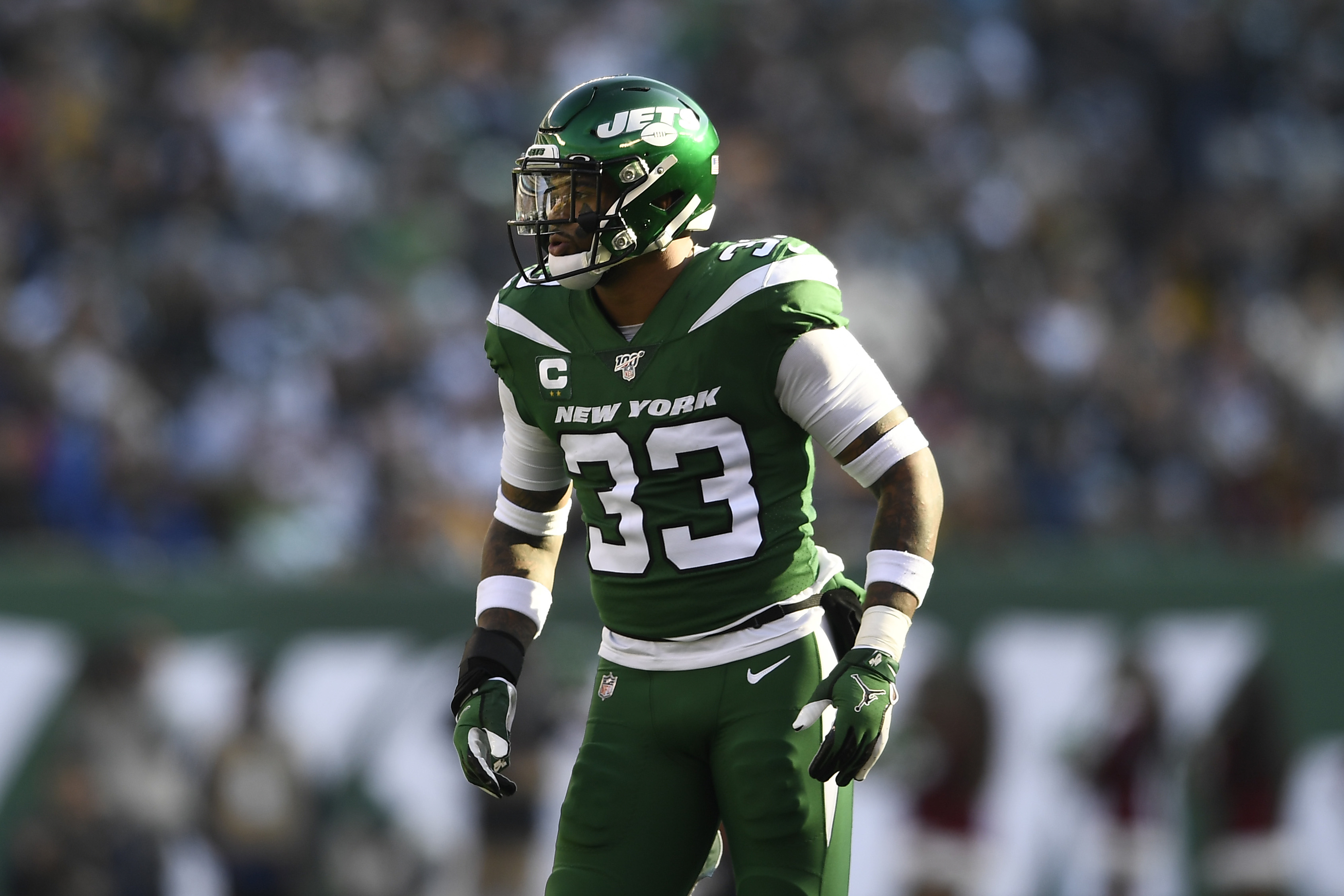 New York Jets linebacker Noah Dawkins (56) in action against the