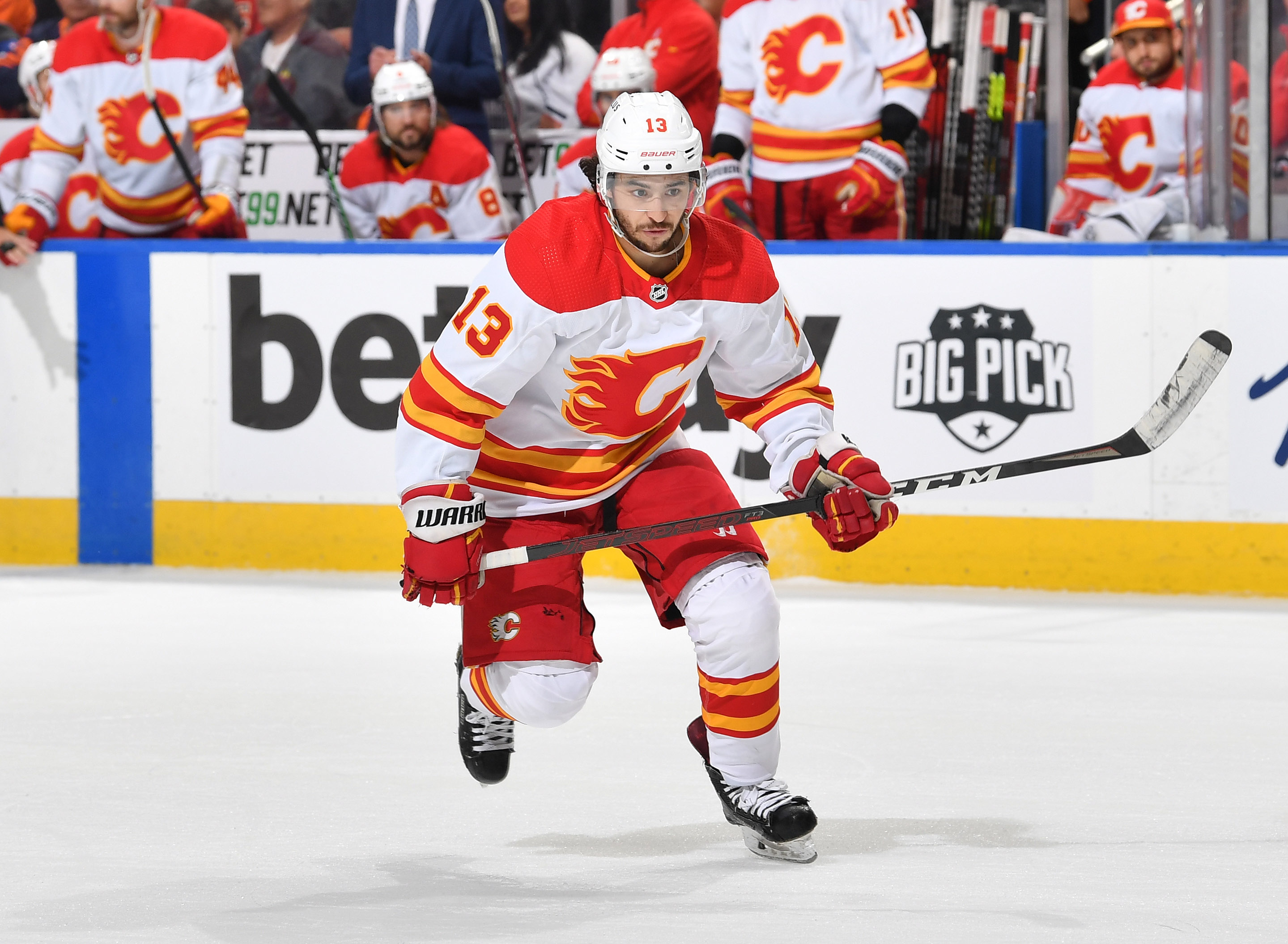 EDMONTON, AB - May 24: Johnny Gaudreau #13 of the Calgary Flames skates during Game Four of the Second Round of the 2022 Stanley Cup Playoffs against the Edmonton Oilers on May 24, 2022 at Rogers Place in Edmonton, Alberta, Canada. (Photo by Andy Devlin/NHLI via Getty Images)