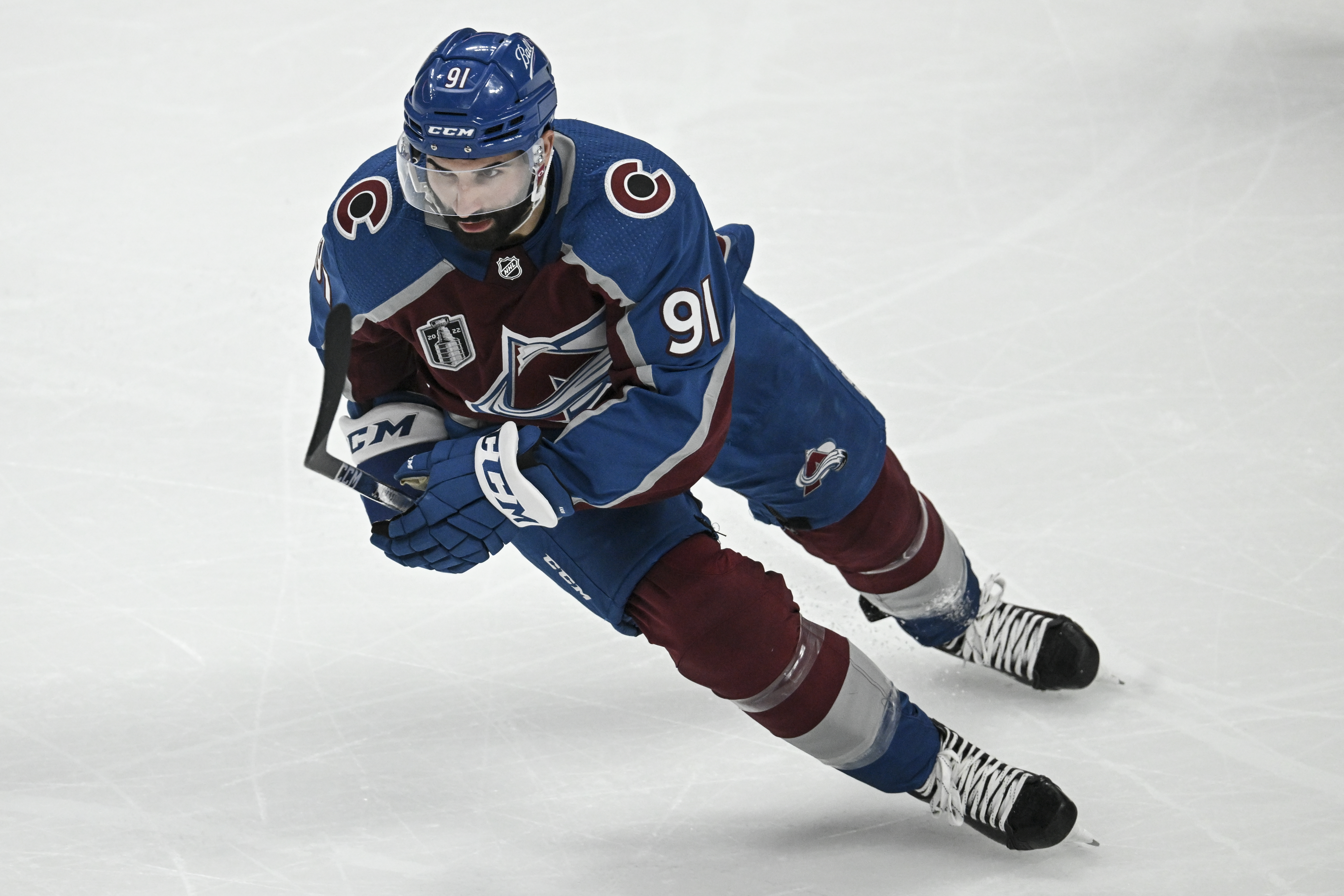 DENVER, CO - JUNE 24: Nazem Kadri (91) of the Colorado Avalanche skates against the Tampa Bay Lightning during the second period at Ball Arena in Denver on Friday, June 24, 2022. The Colorado Avalanche versus the Tampa Bay Lightning for game five of the Stanley Cup Finals led 3-1 by Colorado. (Photo by AAron Ontiveroz/MediaNews Group/The Denver Post via Getty Images)