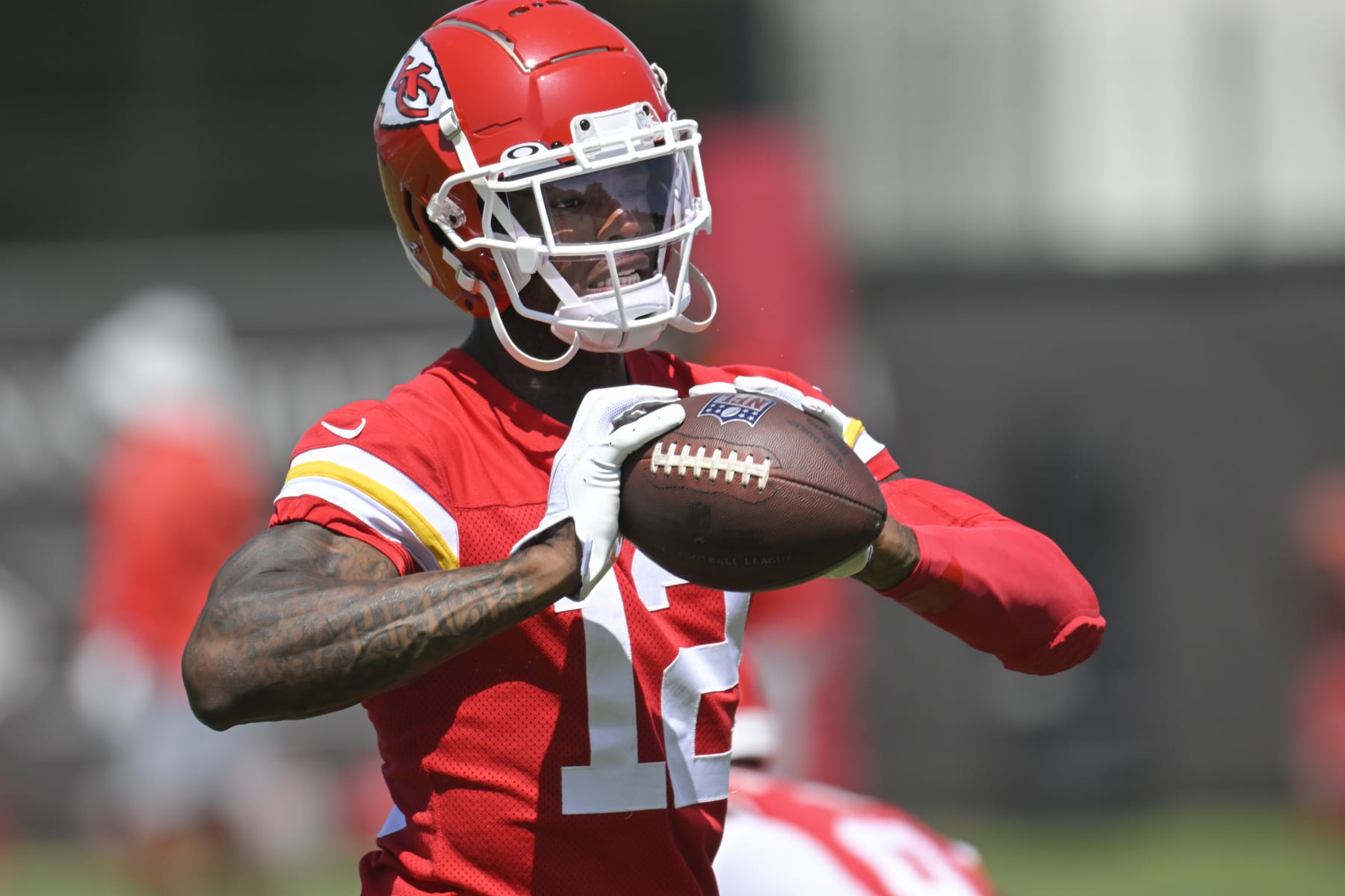 Kansas City Chiefs safety Nazeeh Johnson stretches during the NFL