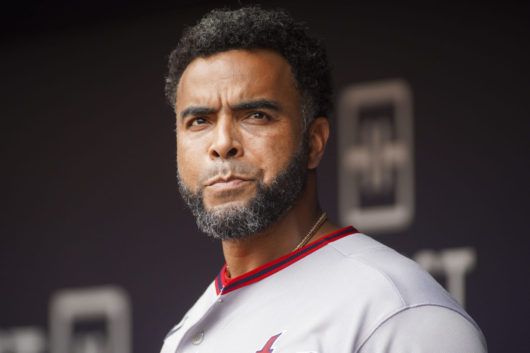 ATLANTA, GA - JULY 10: Nelson Cruz #23 of the Washington Nationals in the dugout against the Atlanta Braves in the second inning at Truist Park on July 10, 2022 in Atlanta, Georgia. (Photo by Brett Davis/Getty Images) ATLANTA, GA - JULY 10: Nelson Cruz #23 of the Washington Nationals in the dugout against the Atlanta Braves in the second inning at Truist Park on July 10, 2022 in Atlanta, Georgia. (Photo by Brett Davis/Getty Images)