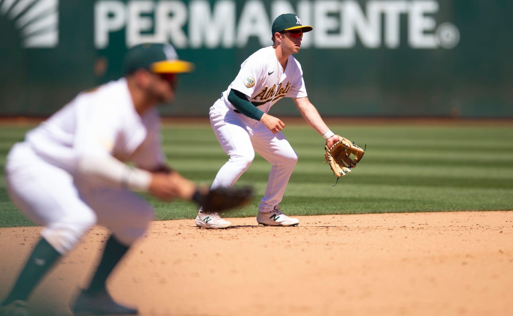 OAKLAND, CA - JULY 10: Nick Allen #2 of the Oakland Athletics fields during the game against the Houston Astros at RingCentral Coliseum on July 10, 2022 in Oakland, California. The Astros defeated the Athletics 6-1. (Photo by Michael Zagaris/Oakland Athletics/Getty Images)