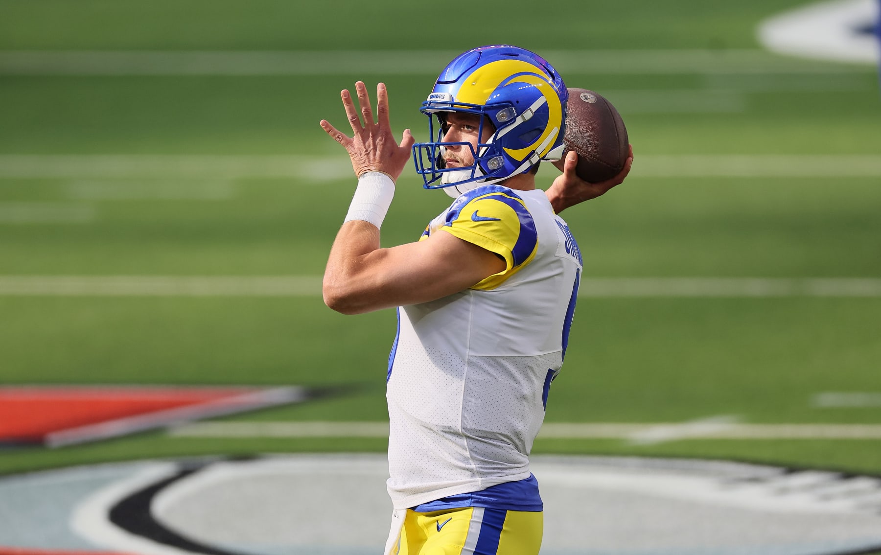 Inglewood, California, USA. 13th Feb, 2022. Los Angeles Rams quarterback  Matthew Stafford (9) argues with Cincinnati Bengals free safety Vonn Bell  (24) after a hard hit on Los Angeles Rams wide receiver