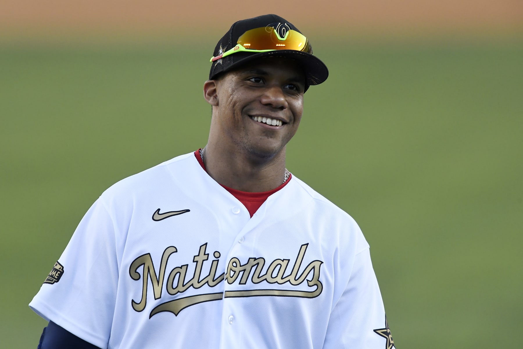 LOS ANGELES, CALIFORNIA - JULY 19: Juan Soto #22 of the Washington Nationals looks on  during the 92nd MLB All-Star Game presented by Mastercard at Dodger Stadium on July 19, 2022 in Los Angeles, California. (Photo by Kevork Djansezian/Getty Images)