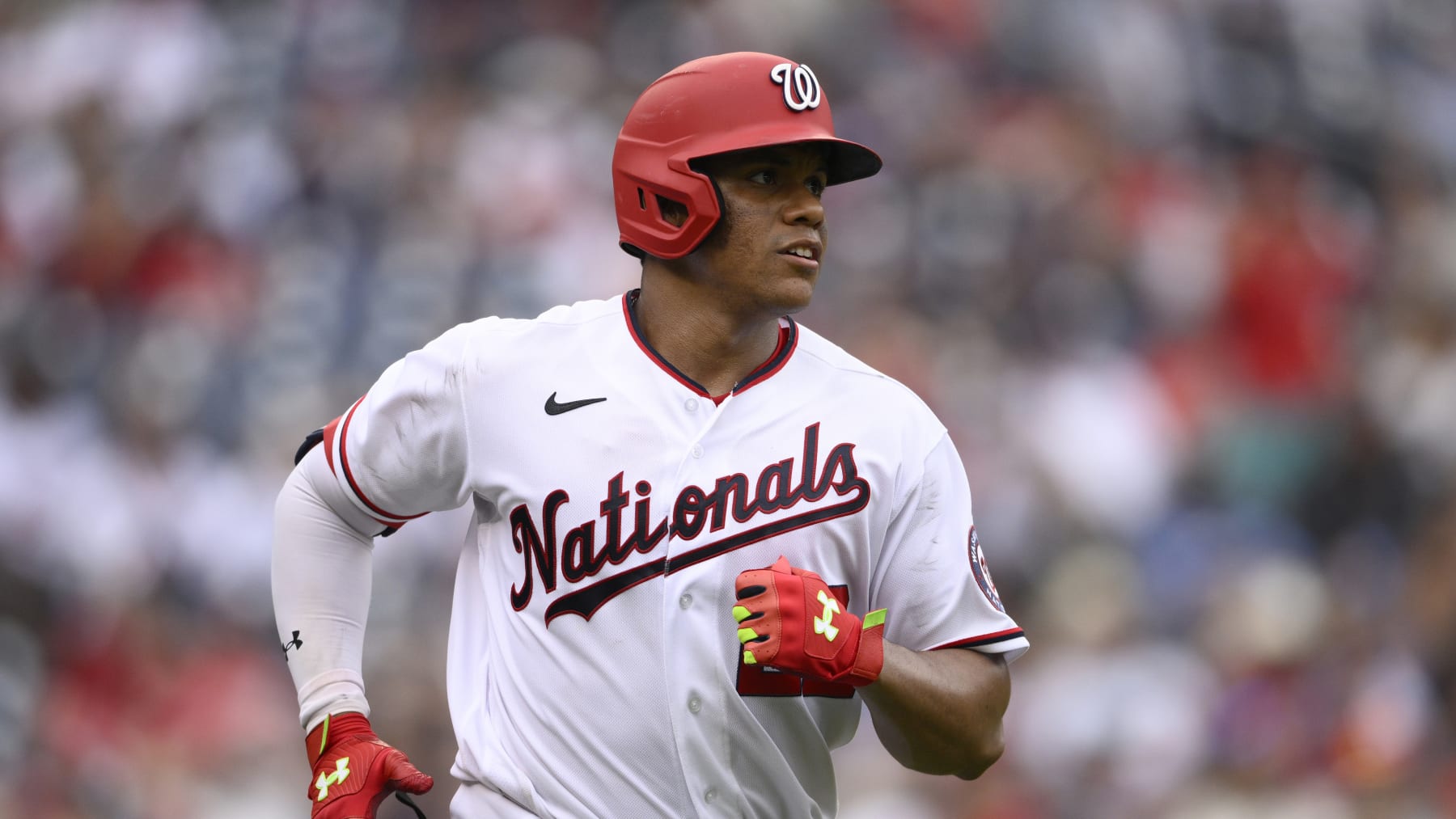 Washington Nationals' Juan Soto in action during a baseball game against the Atlanta Braves, Sunday, July 17, 2022, in Washington. (AP Photo/Nick Wass) Washington Nationals' Juan Soto in action during a baseball game against the Atlanta Braves, Sunday, July 17, 2022, in Washington. (AP Photo/Nick Wass)