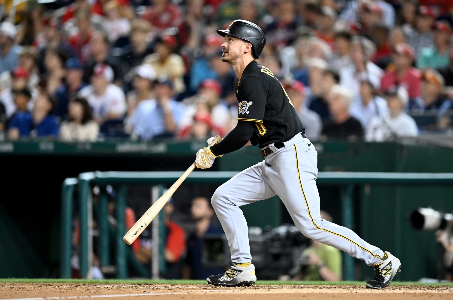 WASHINGTON, DC - JUNE 27: Bryan Reynolds #10 of the Pittsburgh Pirates bats against the Washington Nationals at Nationals Park on June 27, 2022 in Washington, DC. (Photo by G Fiume/Getty Images) WASHINGTON, DC - JUNE 27: Bryan Reynolds #10 of the Pittsburgh Pirates bats against the Washington Nationals at Nationals Park on June 27, 2022 in Washington, DC. (Photo by G Fiume/Getty Images)