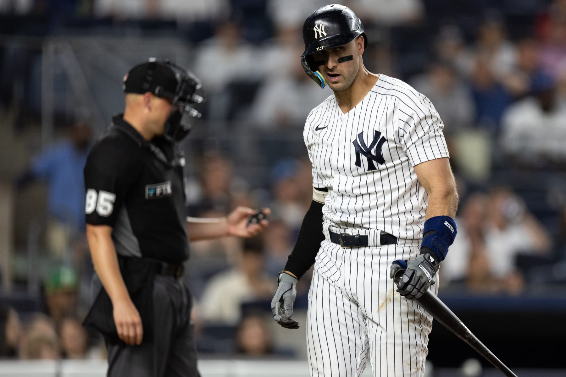 NEW YORK, NEW YORK - JUNE 28: Joey Gallo #13 of the New York Yankees reacts after striking out during the eighth inning of the game against the Oakland Athletics at Yankee Stadium on June 28, 2022 in New York City. (Photo by Dustin Satloff/Getty Images) NEW YORK, NEW YORK - JUNE 28: Joey Gallo #13 of the New York Yankees reacts after striking out during the eighth inning of the game against the Oakland Athletics at Yankee Stadium on June 28, 2022 in New York City. (Photo by Dustin Satloff/Getty Images)
