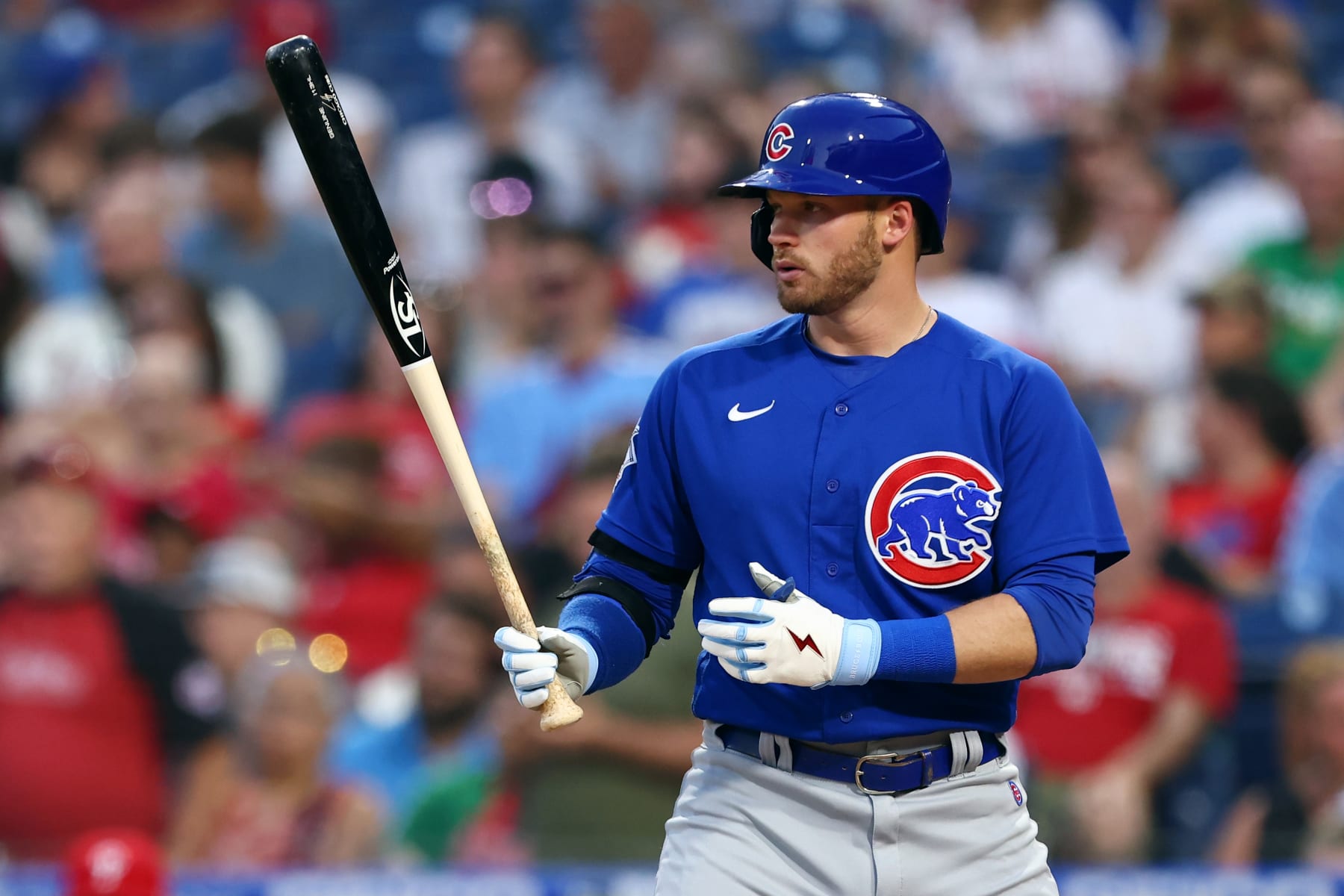 PHILADELPHIA, PA - JULY 22: Ian Happ #8 of the Chicago Cubs in action against the Philadelphia Phillies during a game at Citizens Bank Park on July 22, 2022 in Philadelphia, Pennsylvania. (Photo by Rich Schultz/Getty Images)