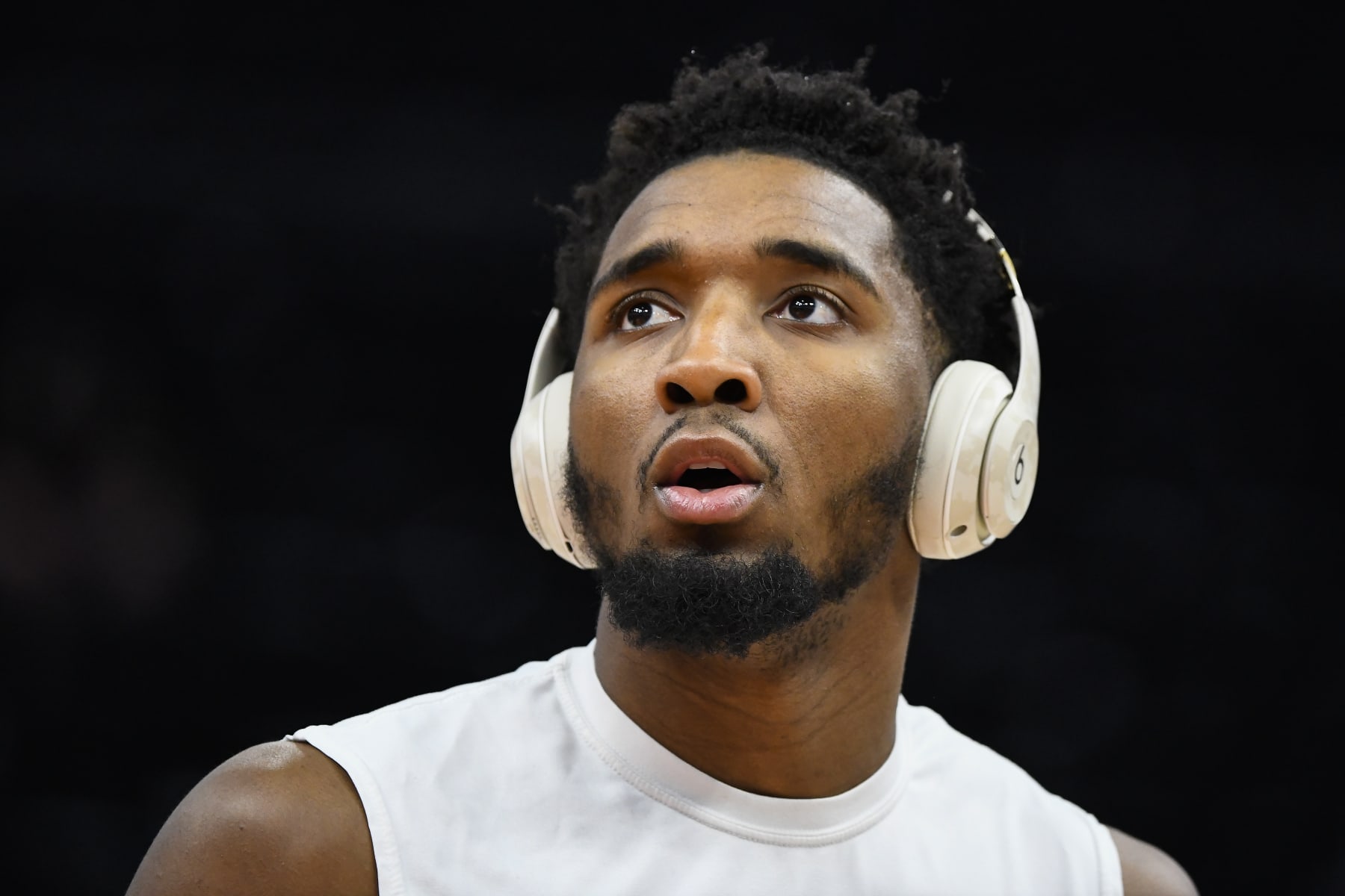 SALT LAKE CITY, UTAH - APRIL 28: Donovan Mitchell #45 of the Utah Jazz warms up before Game 6 of the Western Conference First Round Playoffs against the Dallas Mavericks at Vivint Smart Home Arena on April 28, 2022 in Salt Lake City, Utah. NOTE TO USER: User expressly acknowledges and agrees that, by downloading and/or using this Photograph, user is consenting to the terms and conditions of the Getty Images License Agreement. (Photo by Alex Goodlett/Getty Images)