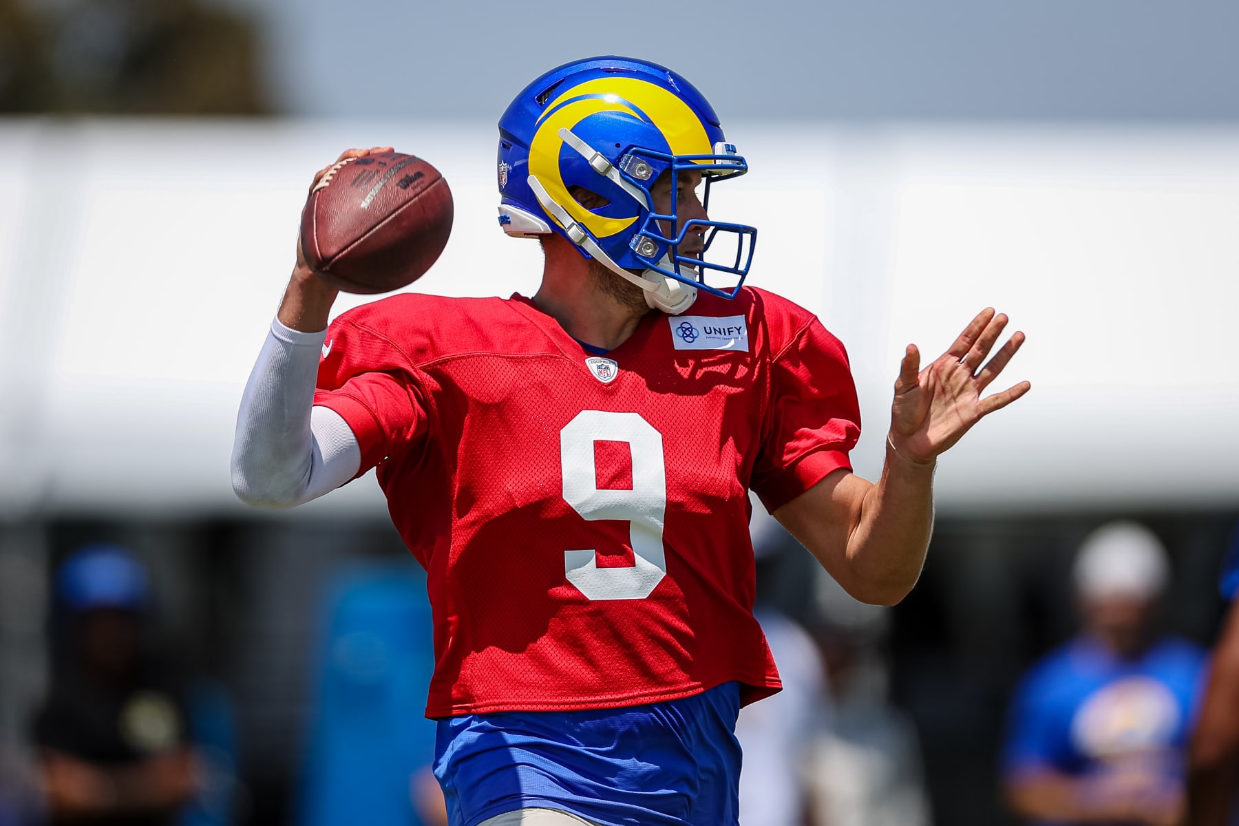 Matthew Stafford throws passes in Rams' camp practice opener