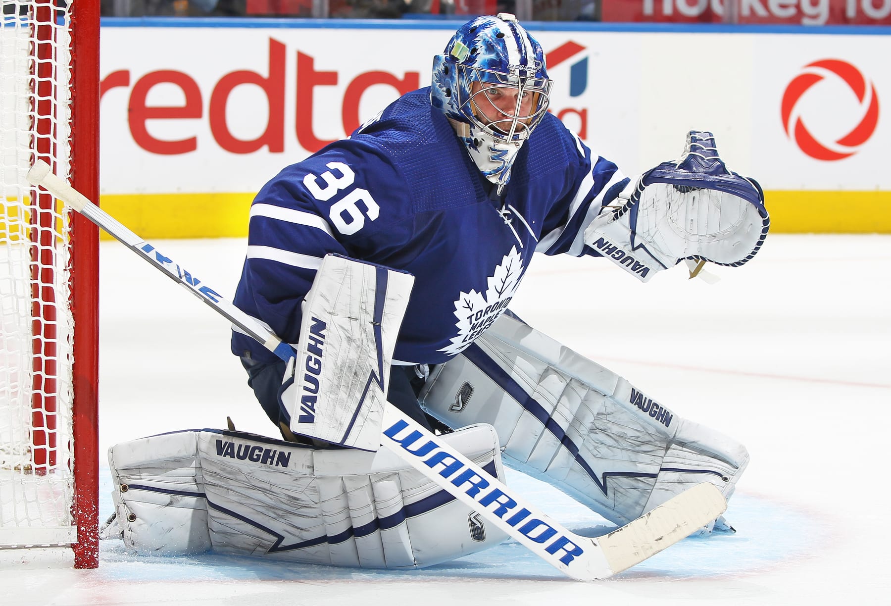 TORONTO, ON - MAY 14: Jack Campbell #36 of the Toronto Maple Leafs looks for a puck against the Tampa Bay Lightning during Game Seven of the First Round of the 2022 Stanley Cup Playoffs at Scotiabank Arena on May 14, 2022 in Toronto, Ontario, Canada. ( Photo by Claus Andersen/Getty images)