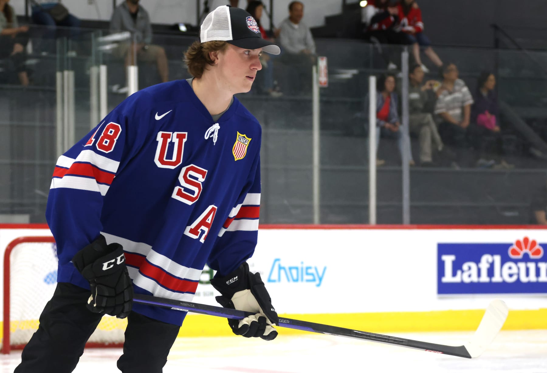 BROSSARD, QUEBEC - JULY 06: Logan Cooley attends the 2022 NHL Draft Top Prospect Clinic at Complexe Sportif Bell on July 06, 2022 in Brossard, Quebec. (Photo by Dave Sandford/NHLI via Getty Images)