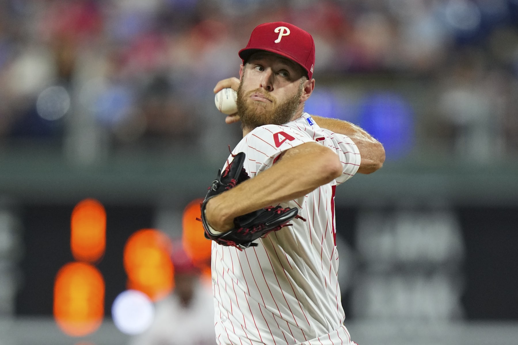 PHILADELPHIA, PA - AUGUST 09: Zack Wheeler #45 of the Philadelphia Phillies throws a pitch against the Miami Marlins in the top of the third inning at Citizens Bank Park on August 9, 2022 in Philadelphia, Pennsylvania. (Photo by Mitchell Leff/Getty Images)