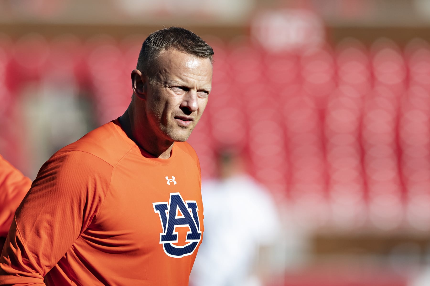 FAYETTEVILLE, ARKANSAS - OCTOBER 16: Head Coach Bryan Harsin of the Auburn Tigers walks around the field before a game against the Arkansas Razorbacks at Donald W. Reynolds Stadium on October 16, 2021 in Fayetteville, Arkansas. The Tigers defeated the Razorbacks 38-23. (Photo by Wesley Hitt/Getty Images)