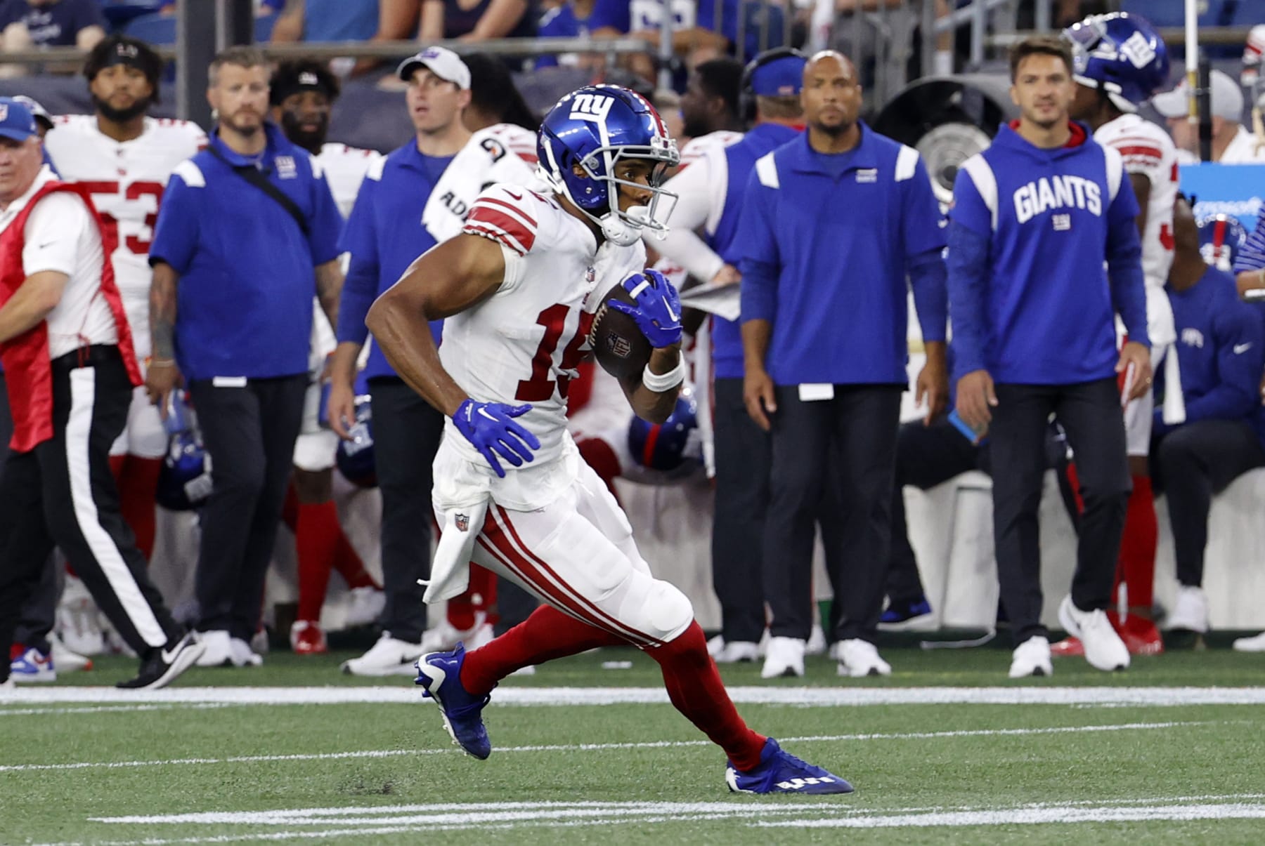 New York Giants wide receiver Collin Johnson (15) participates