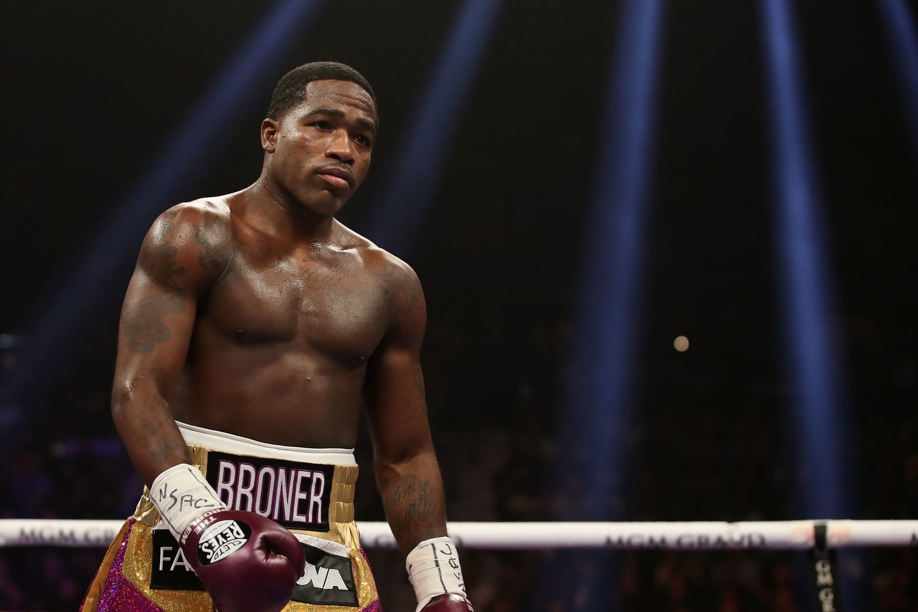 LAS VEGAS, NEVADA - JANUARY 19:  Adrien Broner reacts during the WBA welterweight championship against Manny Pacquiao at MGM Grand Garden Arena on January 19, 2019 in Las Vegas, Nevada. (Photo by Christian Petersen/Getty Images)