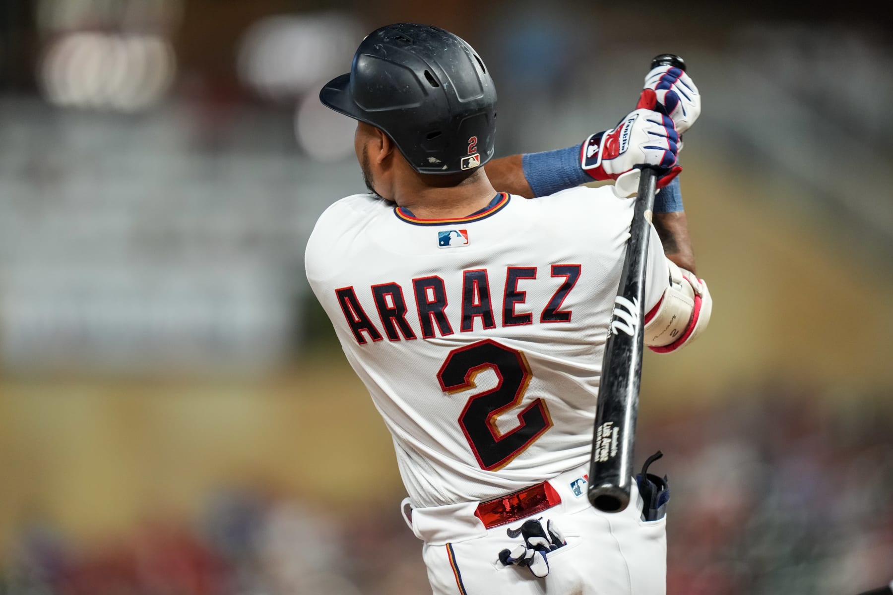 ATLANTA, GA - JULY 30: Arizona Diamondbacks center fielder Alek Thomas (5)  bats during the Saturday evening MLB game between the Atlanta Braves and  the Arizona Diamondbacks on July 30, 2022 at