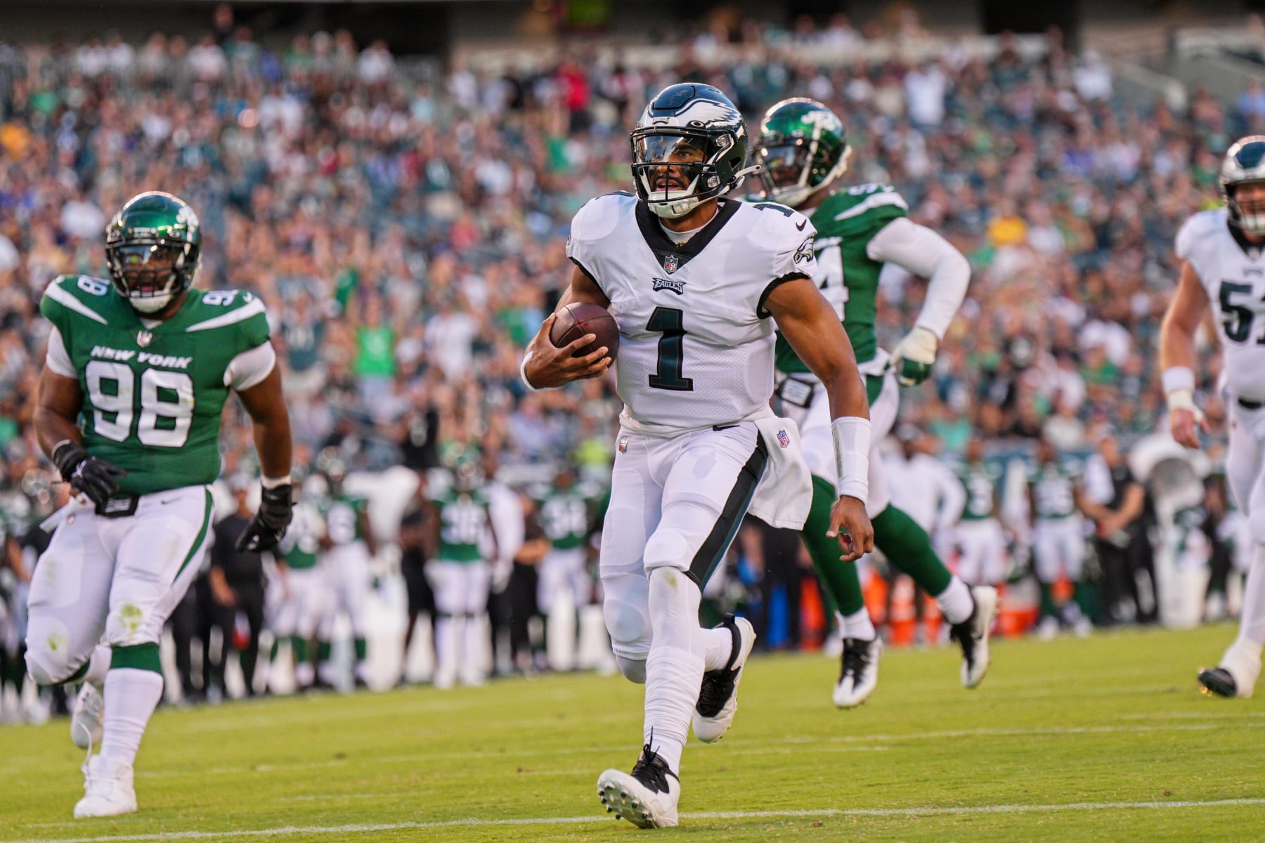 New York Jets defensive back Mark Myers (32) in coverage during the first  half of a preseason NFL football game against the Philadelphia Eagles  Thursday, Aug. 29, 2019, in East Rutherford, N.J.