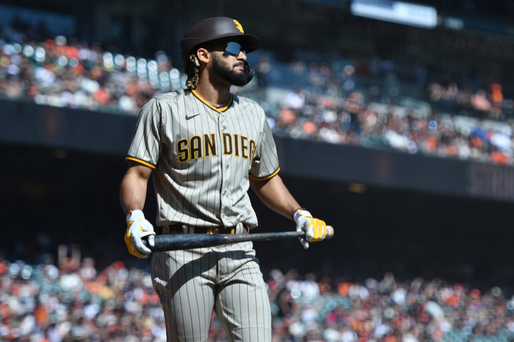 SAN FRANCISCO, CALIFORNIA - OCTOBER 03: Fernando Tatis Jr. #23 of the San Diego Padres strikes out in the first inning against the San Francisco Giants at Oracle Park on October 03, 2021 in San Francisco, California. (Photo by Brandon Vallance/Getty Images) SAN FRANCISCO, CALIFORNIA - OCTOBER 03: Fernando Tatis Jr. #23 of the San Diego Padres strikes out in the first inning against the San Francisco Giants at Oracle Park on October 03, 2021 in San Francisco, California. (Photo by Brandon Vallance/Getty Images)
