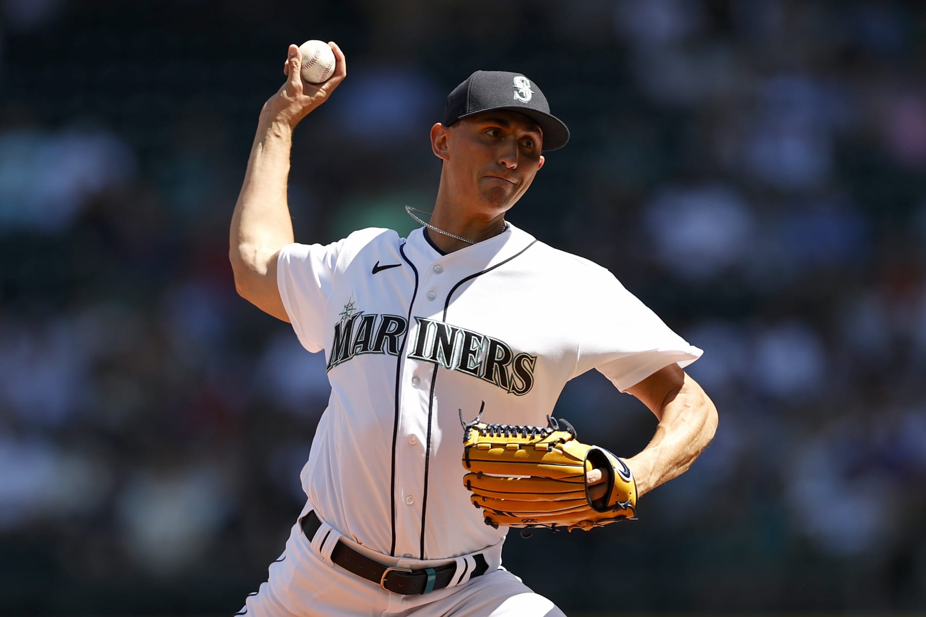 DETROIT, MI - AUGUST 30: Seattle Mariners starting pitcher George Kirby  (68) pitches in the third inning during the Detroit Tigers versus the  Seattle Mariners on Tuesday August 30, 2022 at Comerica