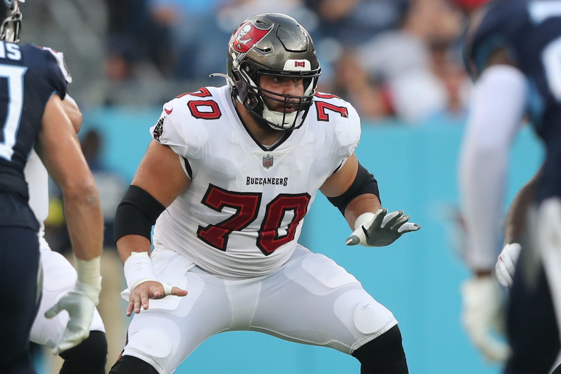 Tampa Bay Buccaneers center Robert Hainsey (70) leaves the field