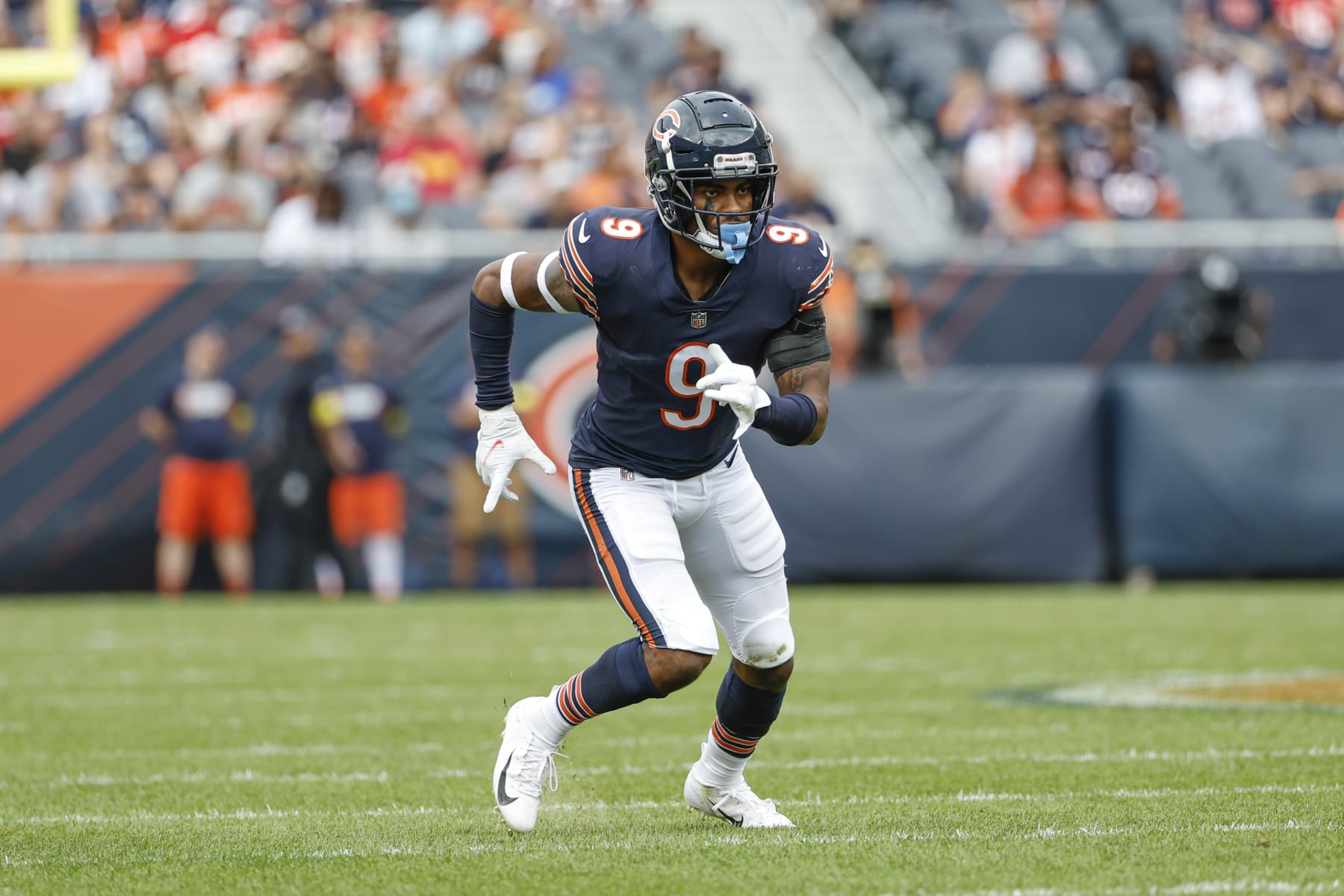 Buffalo Bills running back Damien Harris (22) walks off the field following  an NFL preseason football game against the Chicago Bears, Saturday, Saturday,  Aug. 26, 2023, in Chicago. (AP Photo/Kamil Krzaczynski Stock