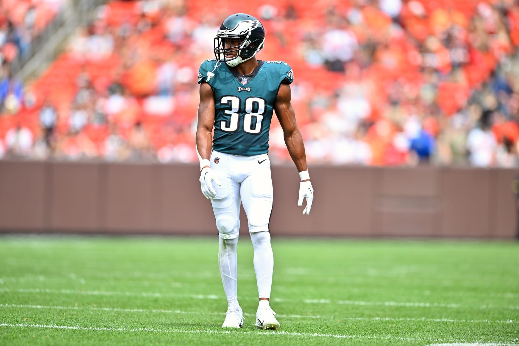 Philadelphia Eagles cornerback Josh Jobe (38) lines up during an NFL  preseason football game against the Cleveland Browns, Sunday, Aug. 21,  2022. The Eagles won 21-20. (AP Photo/David Richard Stock Photo - Alamy