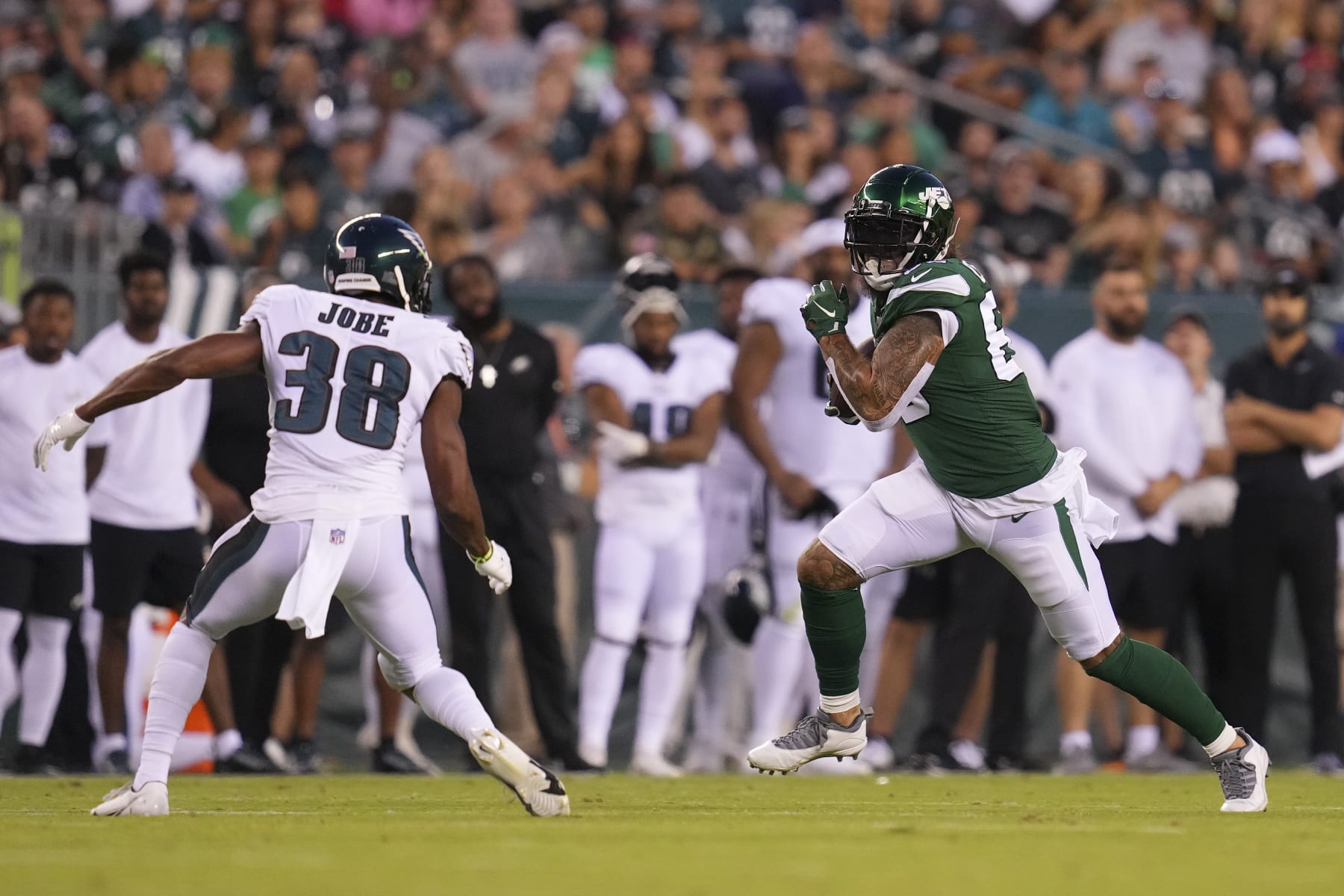 Philadelphia Eagles cornerback Josh Jobe (38) lines up during an NFL  preseason football game against the Cleveland Browns, Sunday, Aug. 21, 2022.  The Eagles won 21-20. (AP Photo/David Richard Stock Photo - Alamy