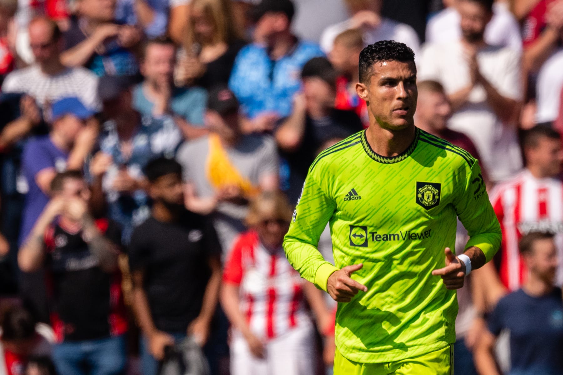 SOUTHAMPTON, ENGLAND - AUGUST 27: Cristiano Ronaldo of Manchester United in action during the Premier League match between Southampton FC and Manchester United at Friends Provident St. Mary's Stadium on August 27, 2022 in Southampton, England. (Photo by Ash Donelon/Manchester United via Getty Images)