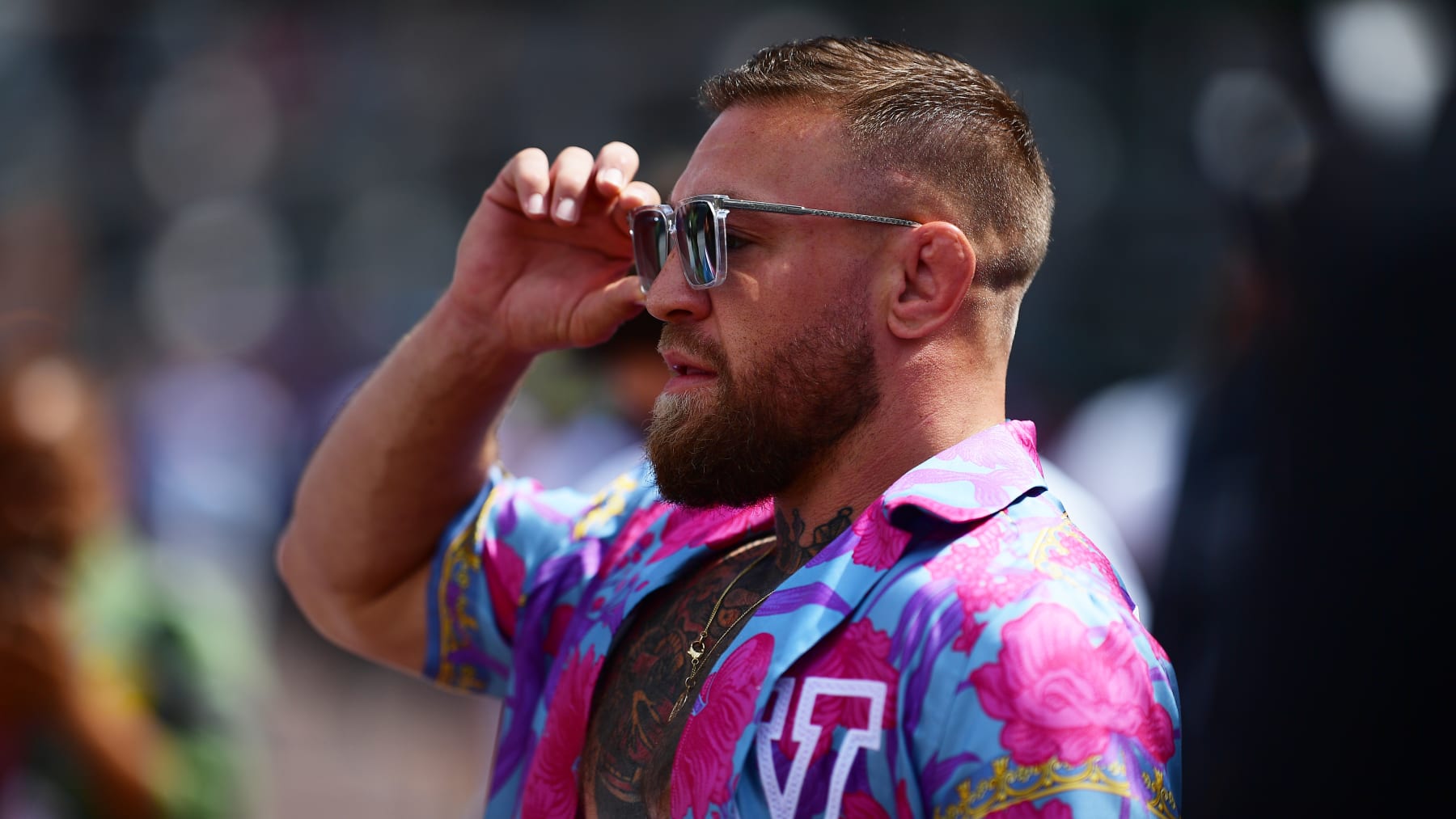 MONTE-CARLO, MONACO - MAY 28: Conor McGregor watches the action from the pitlane during qualifying ahead of the F1 Grand Prix of Monaco at Circuit de Monaco on May 28, 2022 in Monte-Carlo, Monaco. (Photo by Mario Renzi - Formula 1/Formula 1 via Getty Images)