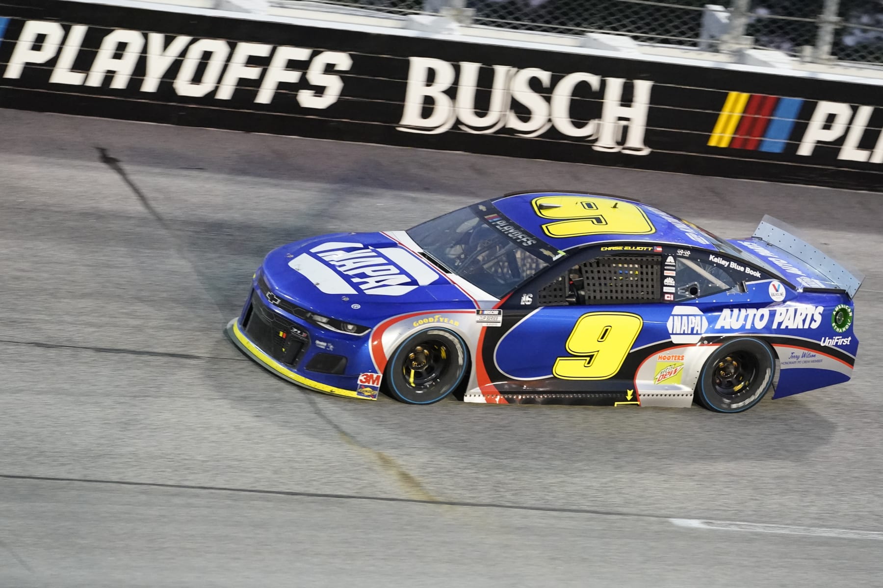 Chase Elliott (9) runs during a NASCAR Cup Series auto race Sunday, Sept. 6, 2020, in Darlington, S.C. (AP Photo/Chris Carlson)