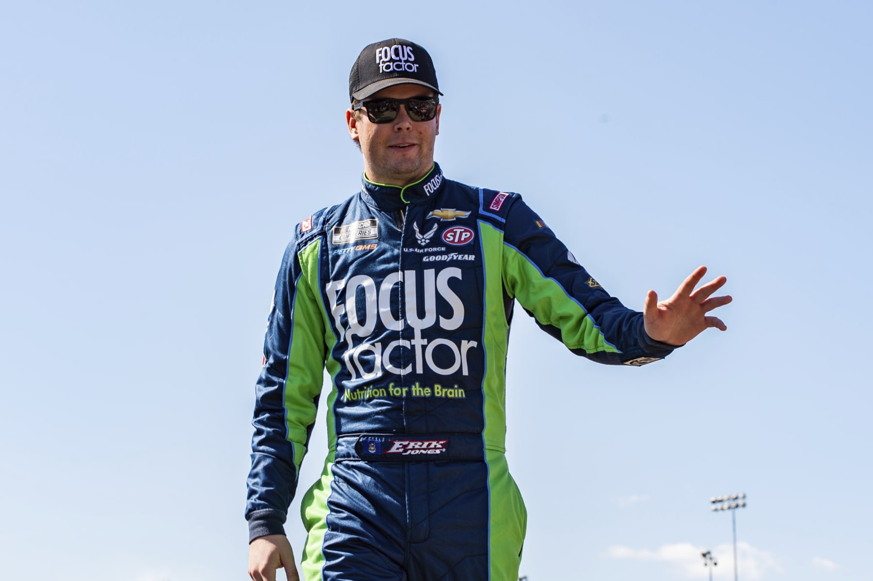 Erik Jones is introduced during driver introductions at a NASCAR Cup Series auto race at Richmond Raceway on Sunday, April 3, 2022, in Richmond, Va. (AP Photo/Mike Caudill)