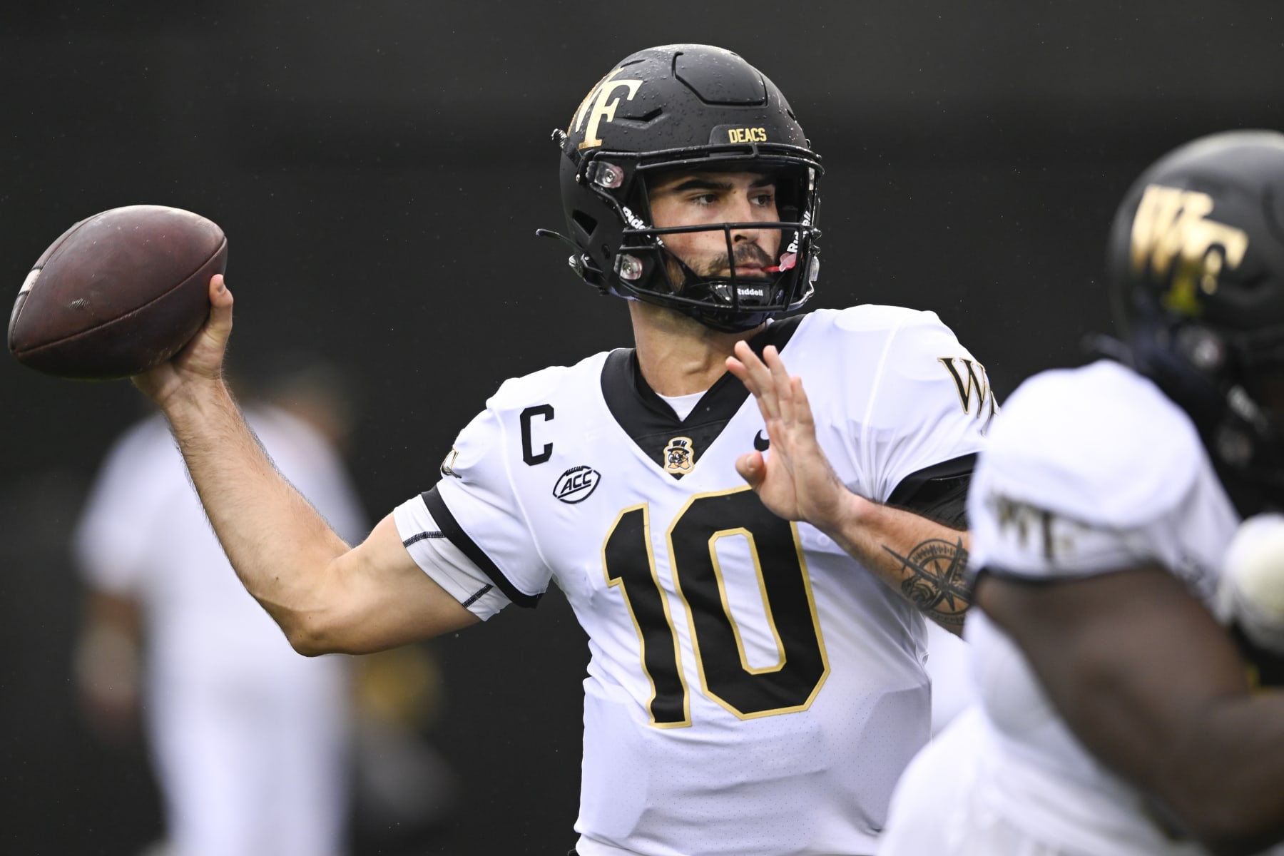 Wake Forest quarterback Sam Hartman (10) passes during an NCAA college football game against Vanderbilt on Saturday, Sept. 10, 2022, in Nashville, TN. (AP Photo/John Amis)