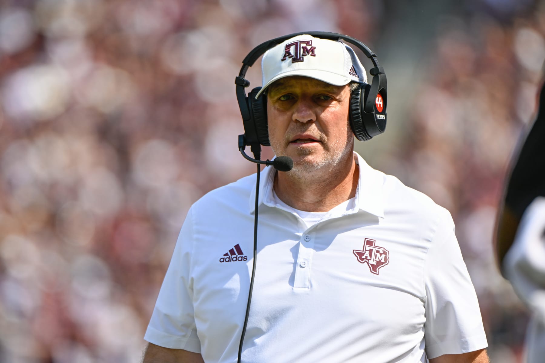 COLLEGE STATION, TX - SEPTEMBER 10: Texas A&M Aggies head coach Jimbo Fisher walks the sideline during first half action during the football game between the Appalachian State Mountaineers and Texas A&M Aggies at Kyle Field on September 10, 2022 in College Station, Texas. (Photo by Ken Murray/Icon Sportswire via Getty Images)